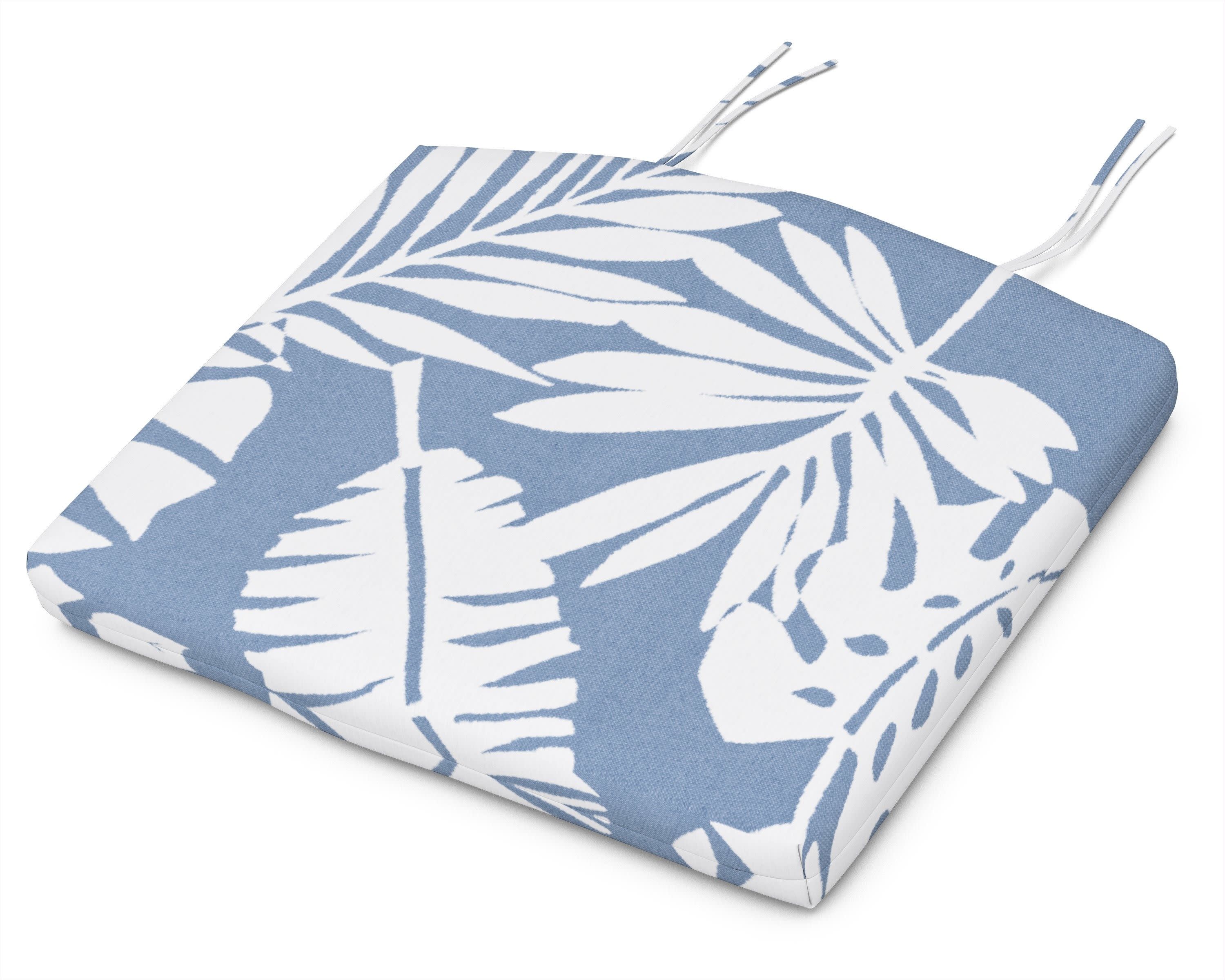 Seat Cushion - 20"W x 18.5"D x 2.5"H in Leaf Sky Blue