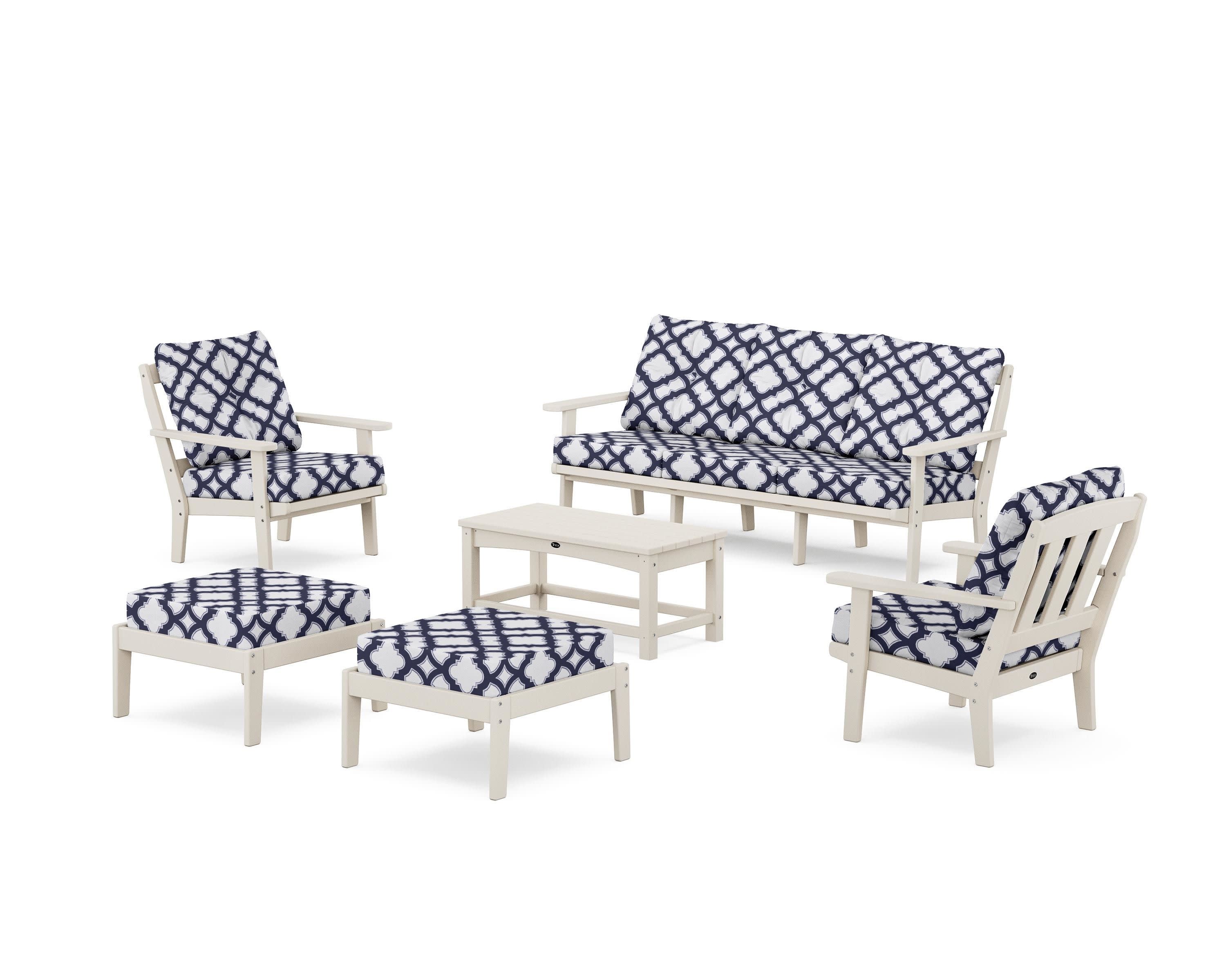 Cape Cod 6-Piece Lounge Sofa Set in Sand Castle / Trellis Navy
