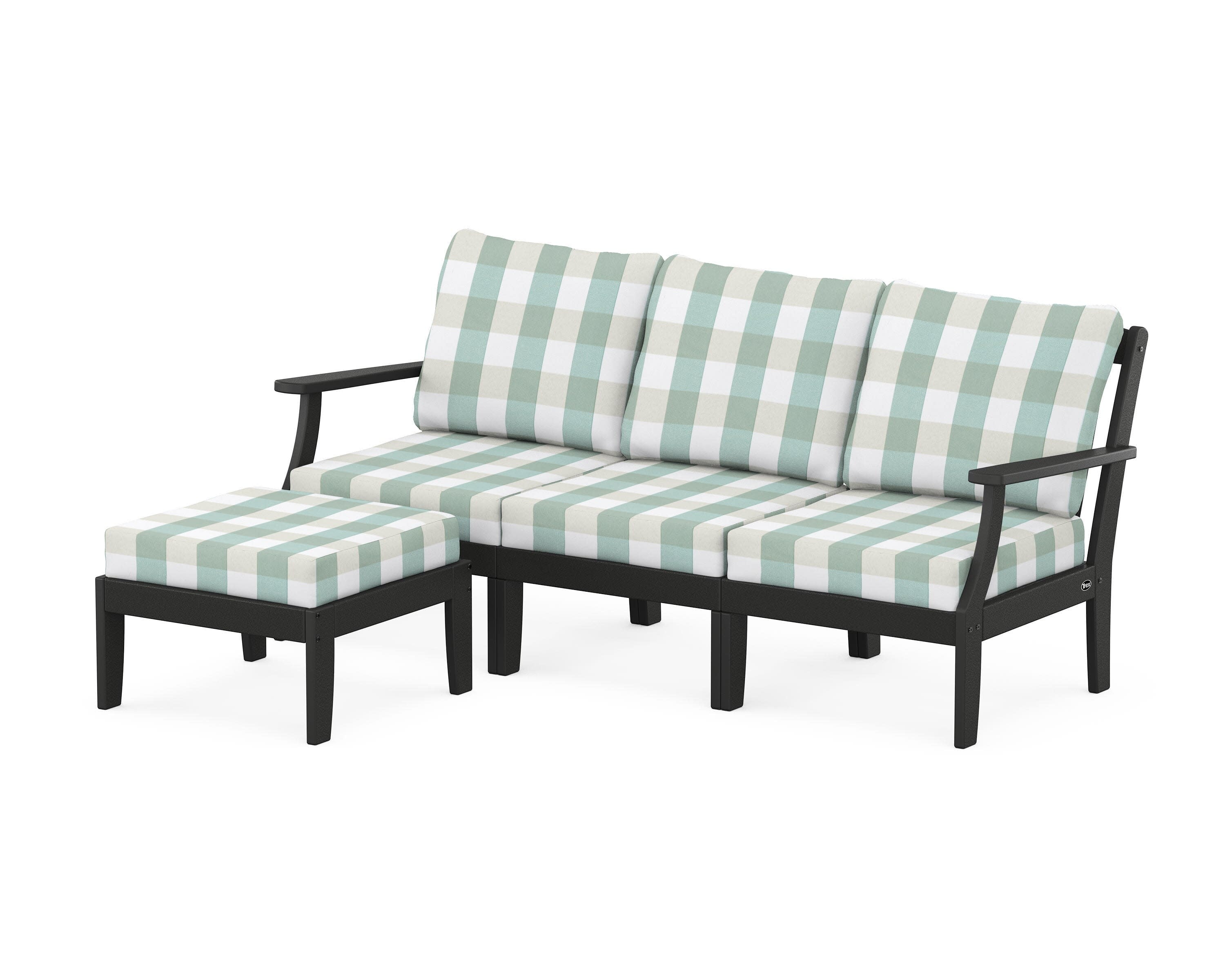 Yacht Club Modular 4-Piece Deep Seating Set with Ottoman in Charcoal Black / Buffalo Plaid Glacier Spa