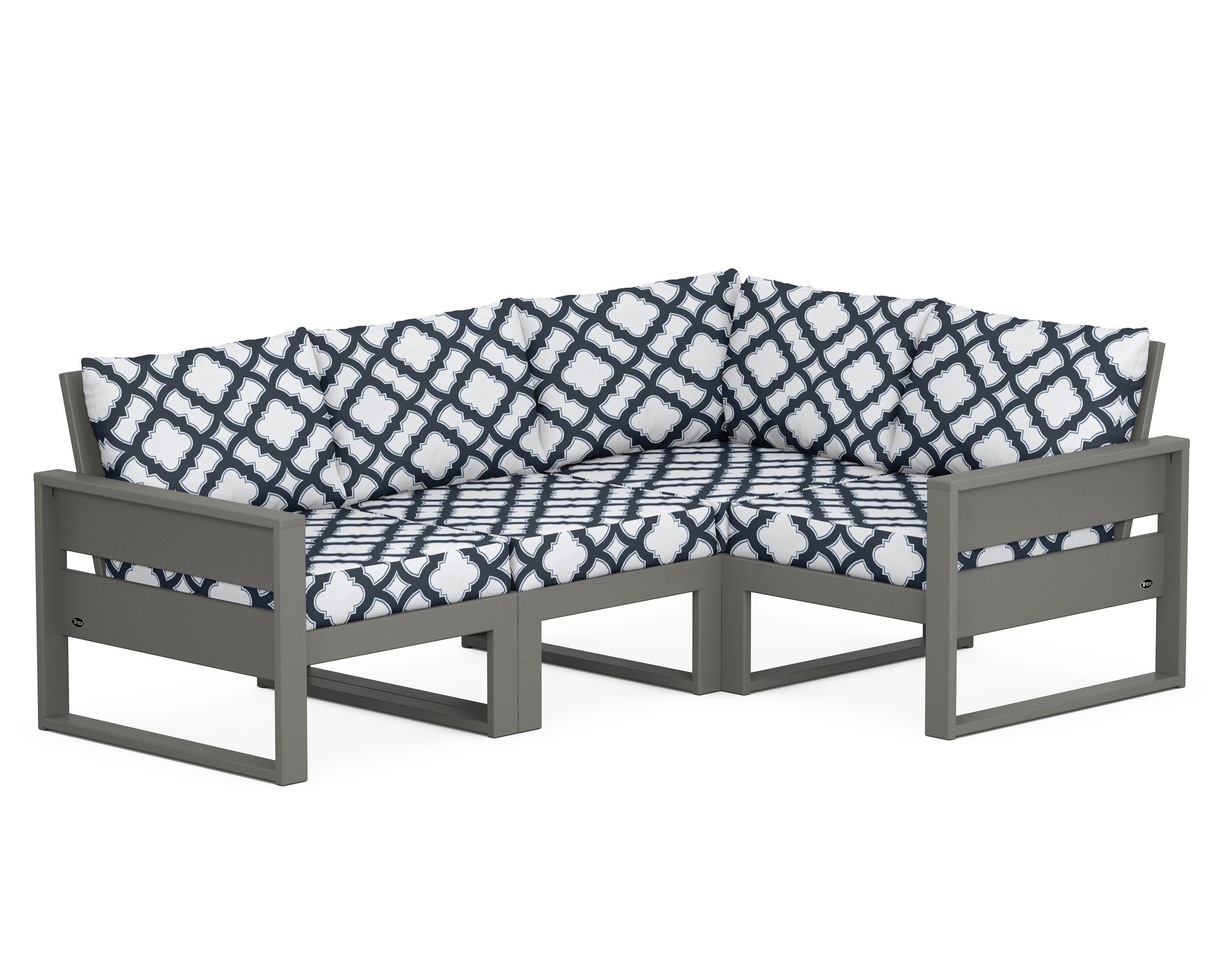 Eastport 4- Piece Sectional in Stepping Stone / Trellis Marine Indigo