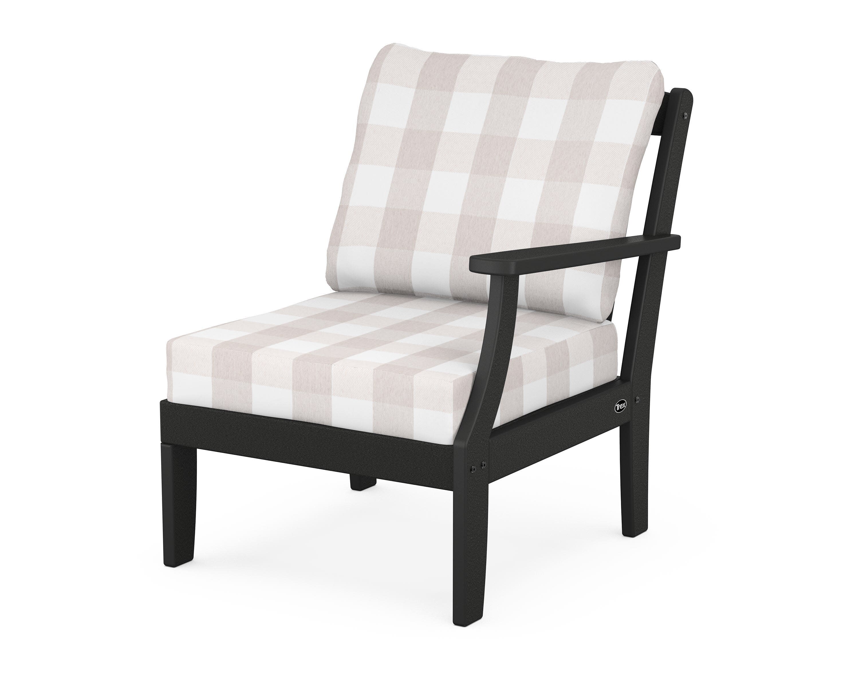Yacht Club Modular Right Arm Chair in Charcoal Black / Buffalo Plaid Dune Burlap