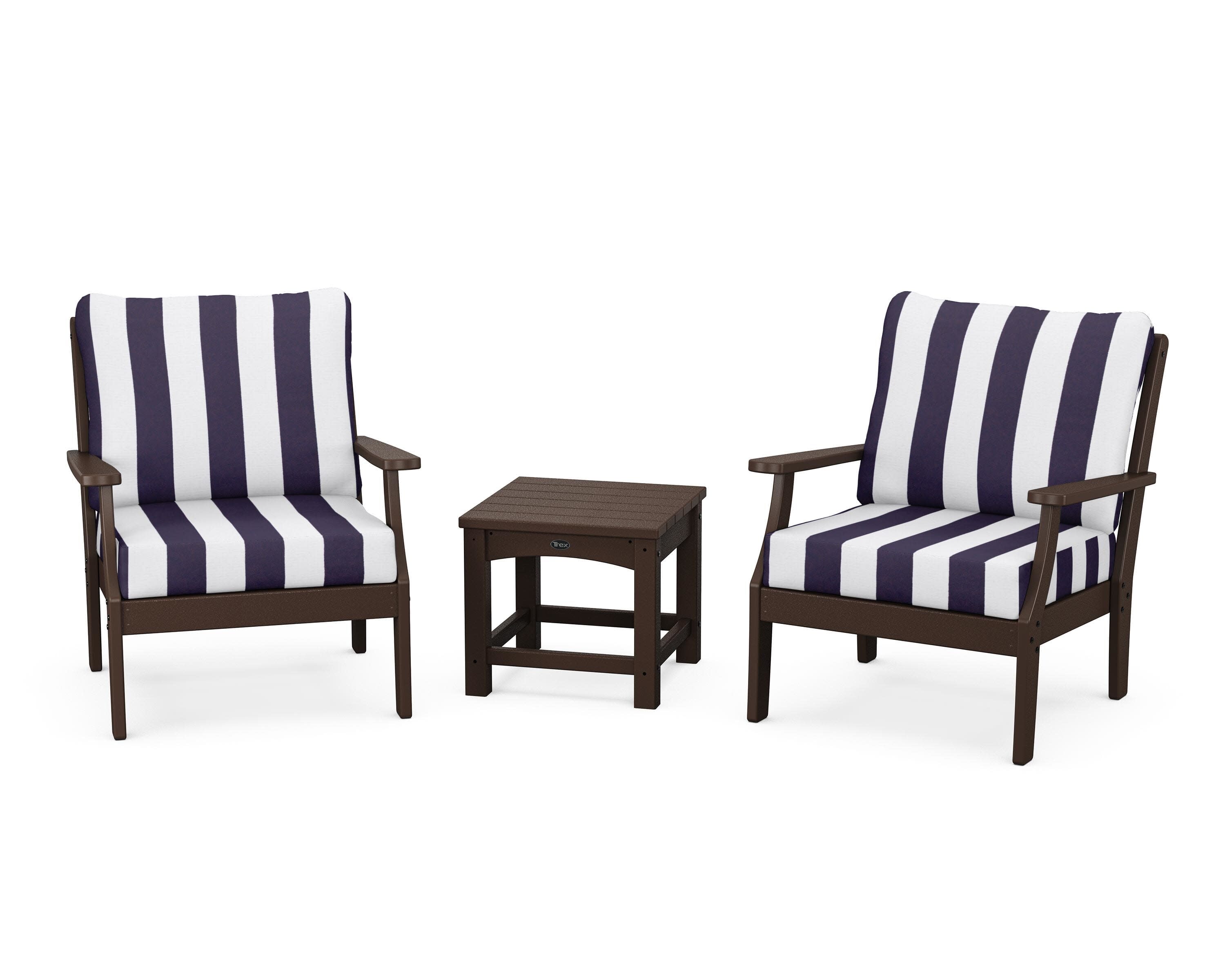 Yacht Club 3-Piece Deep Seating Set in Vintage Lantern / Cabana Stripe Navy