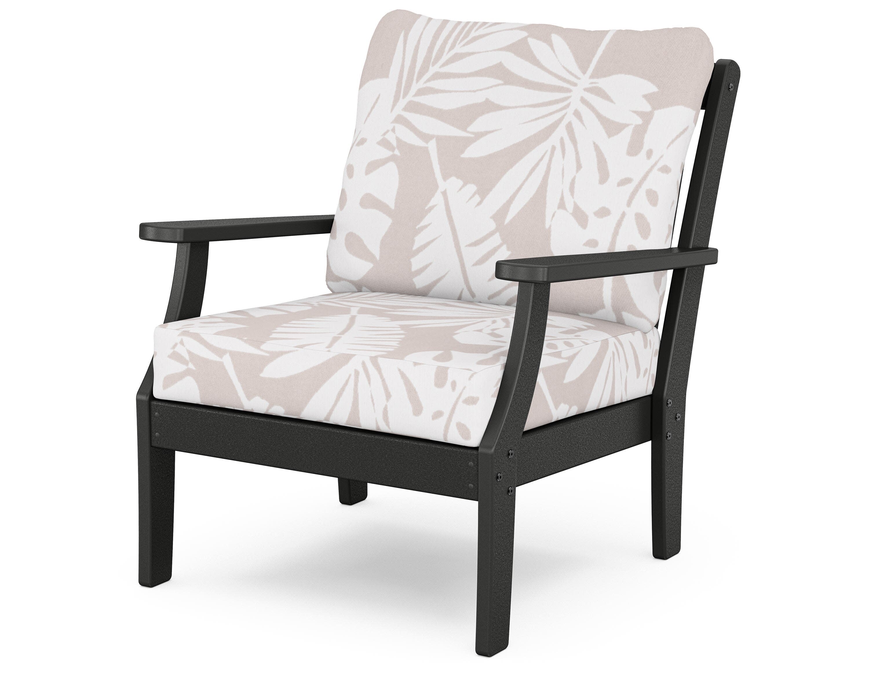 Yacht Club Deep Seating Chair in Charcoal Black / Leaf Dune Burlap