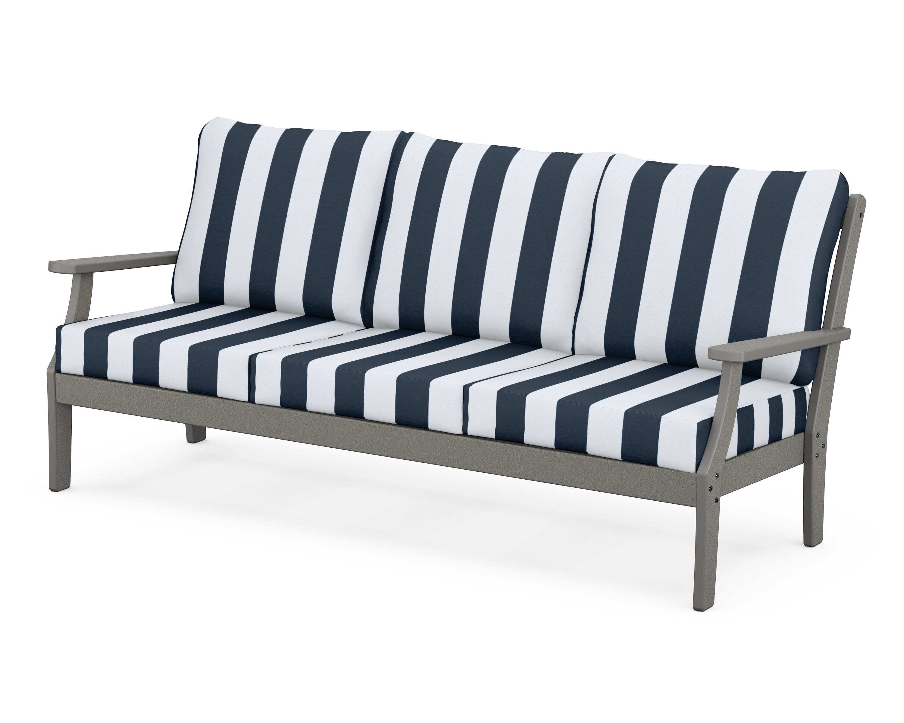 Yacht Club Deep Seating Sofa in Stepping Stone / Cabana Stripe Marine Indigo