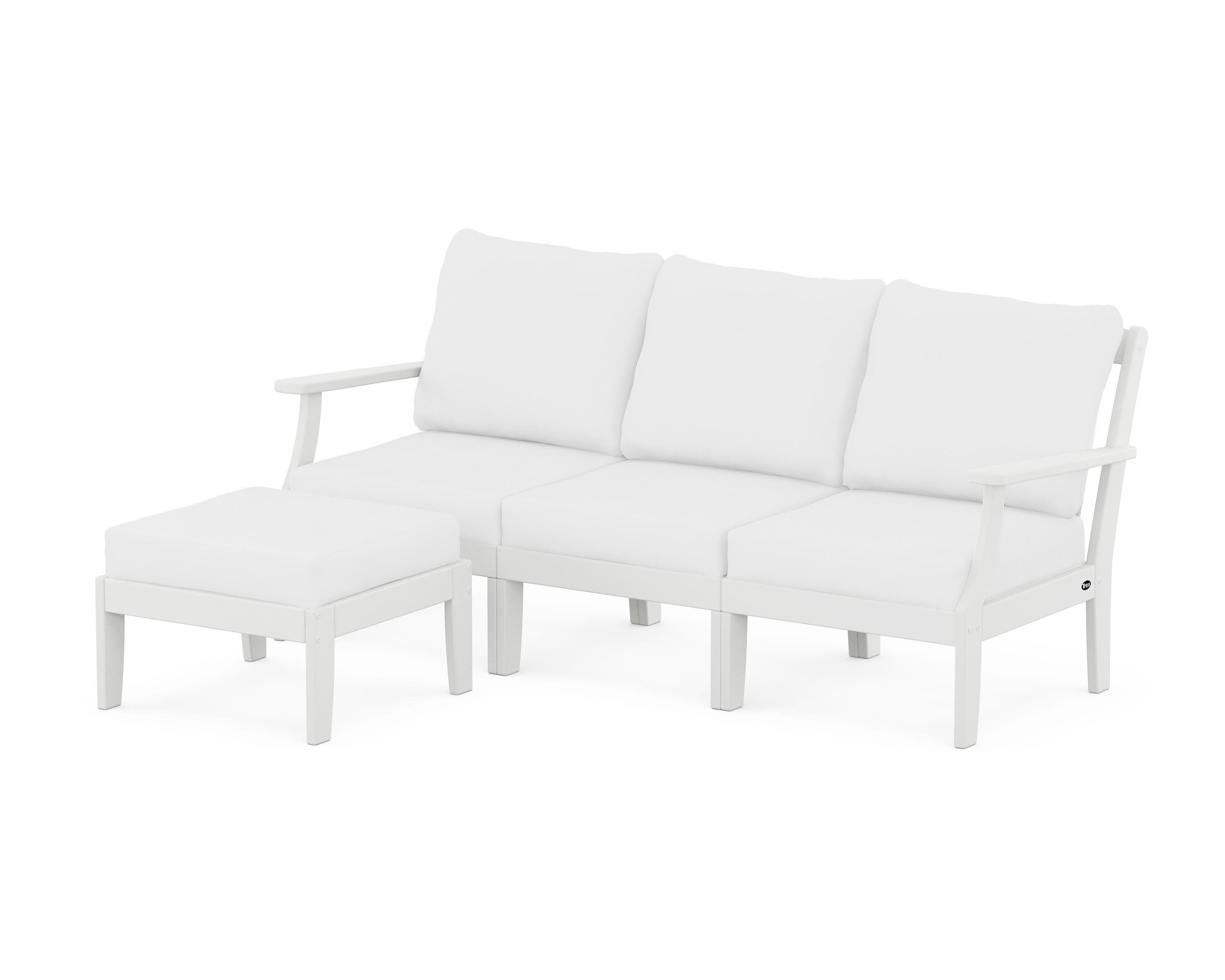 Yacht Club Modular 4-Piece Deep Seating Set with Ottoman in Classic White / Natural