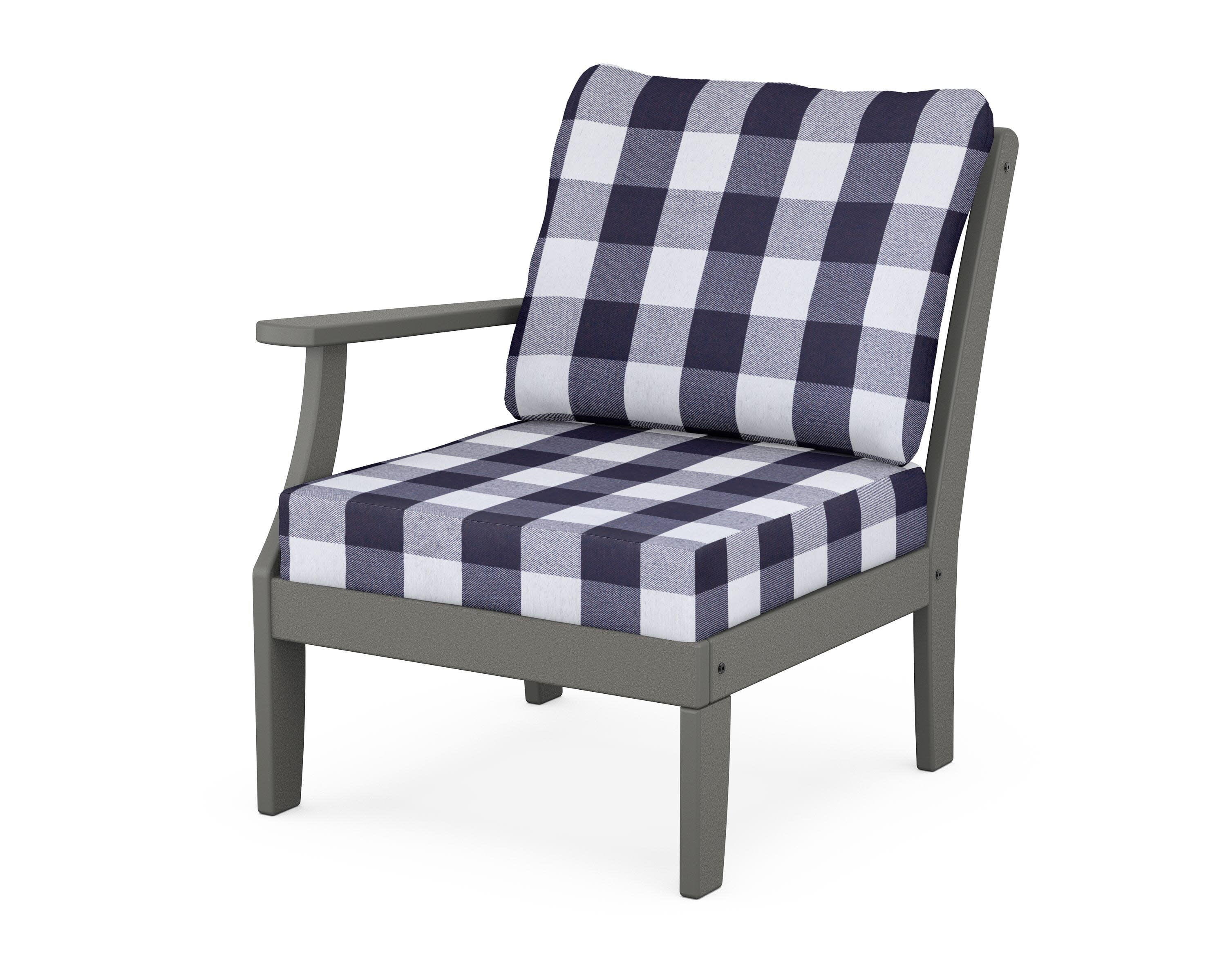 Yacht Club Modular Left Arm Chair in Stepping Stone / Buffalo Plaid Navy