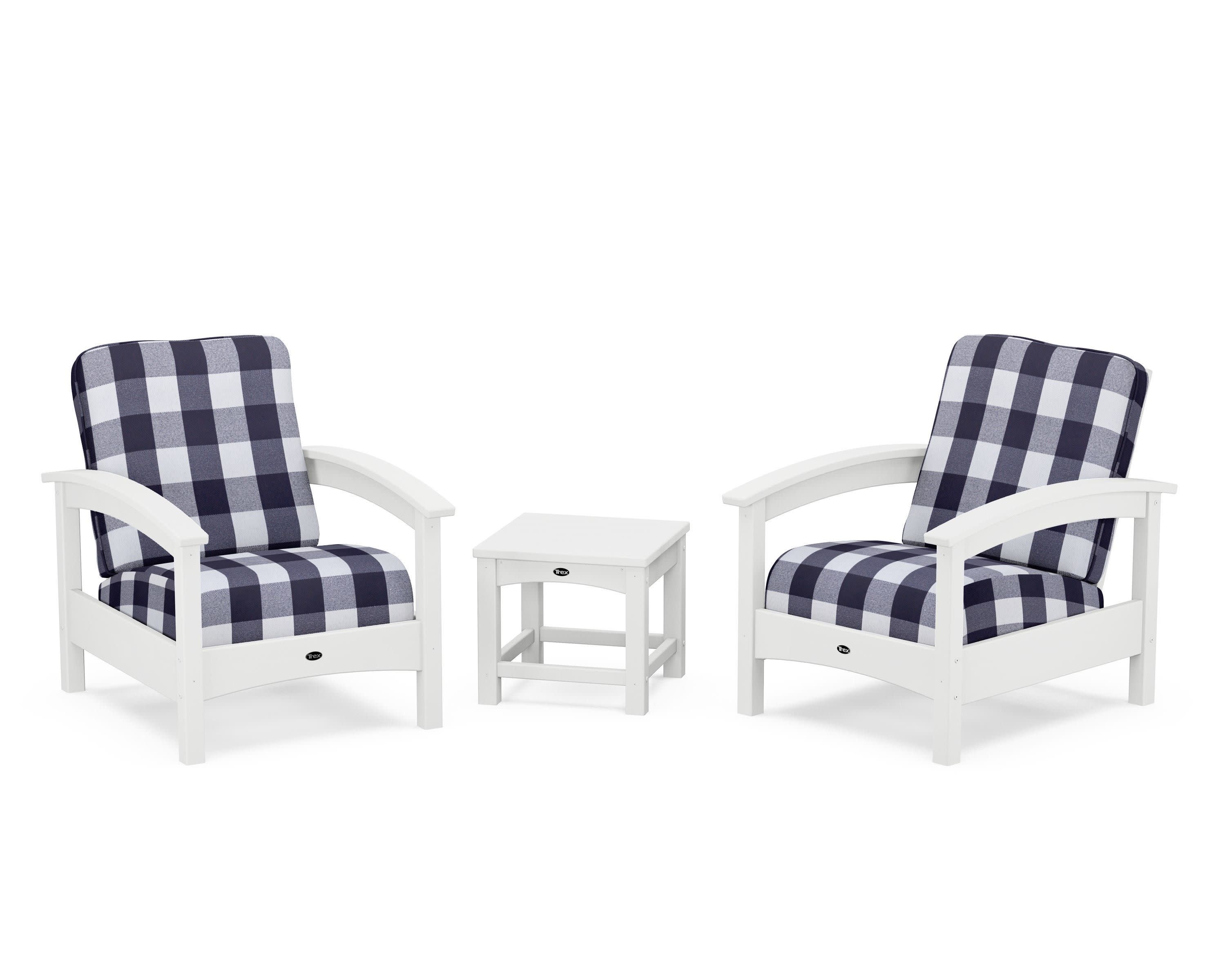 Rockport Club 3-Piece Deep Seating Conversation Set in Classic White / Buffalo Plaid Navy