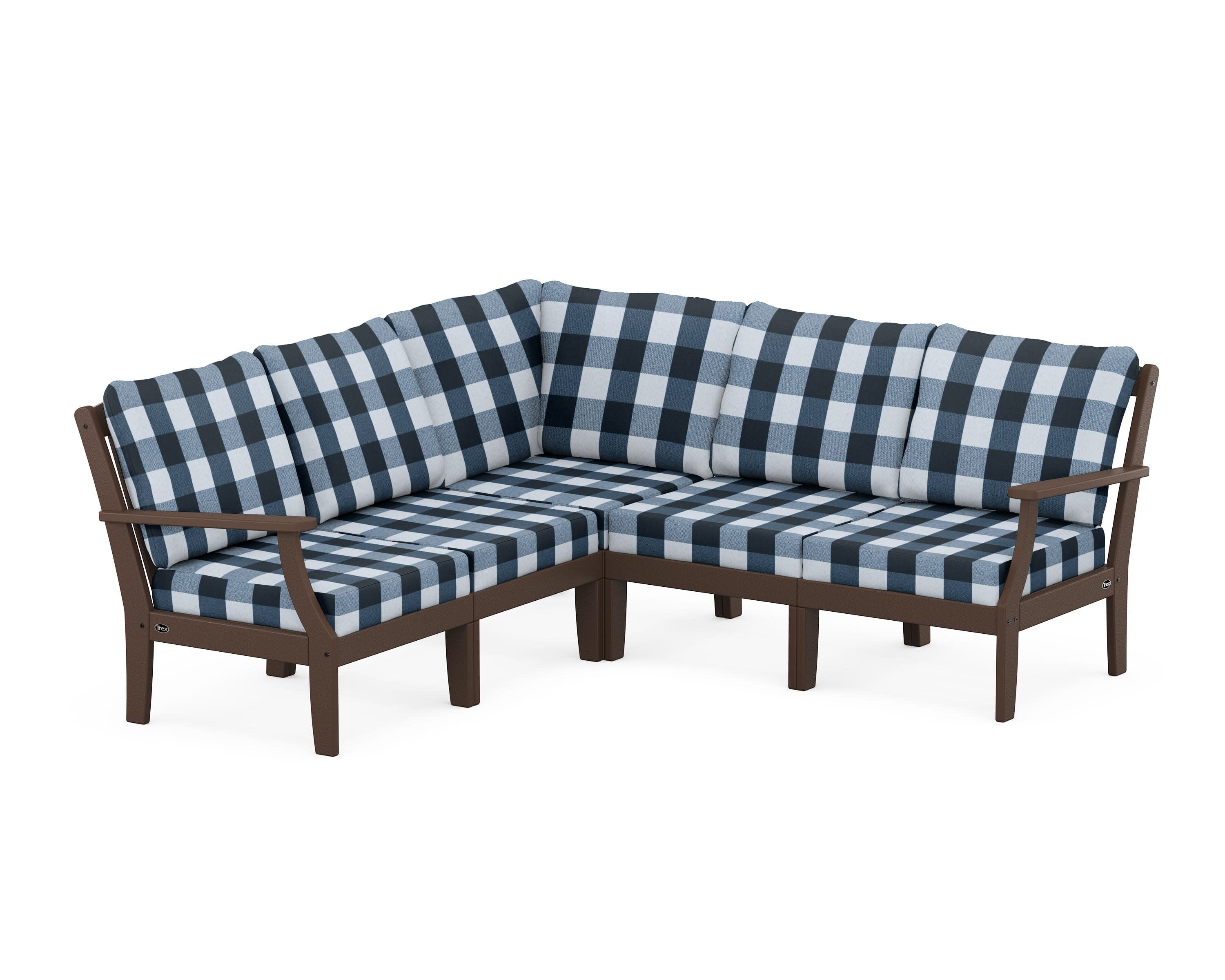 Yacht Club Modular 5-Piece Deep Seating Set in Vintage Lantern / Buffalo Plaid Marine Indigo
