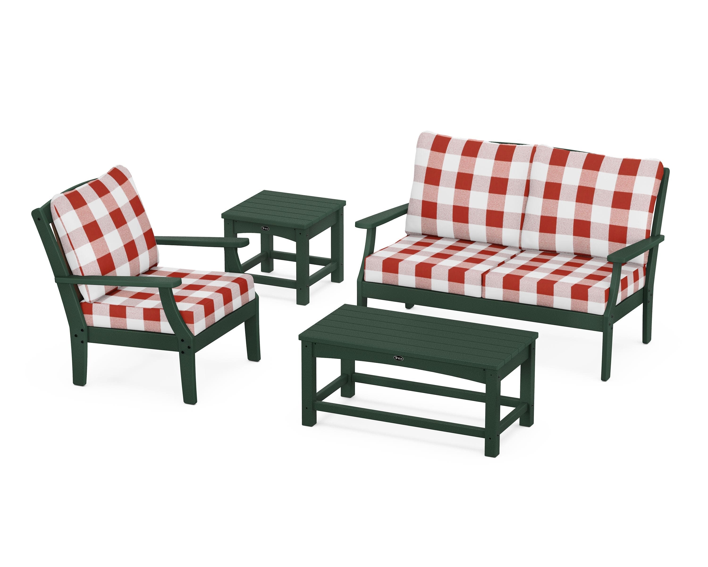 Yacht Club 4-Piece Deep Seating Set in Rainforest Canopy / Buffalo Plaid Crimson