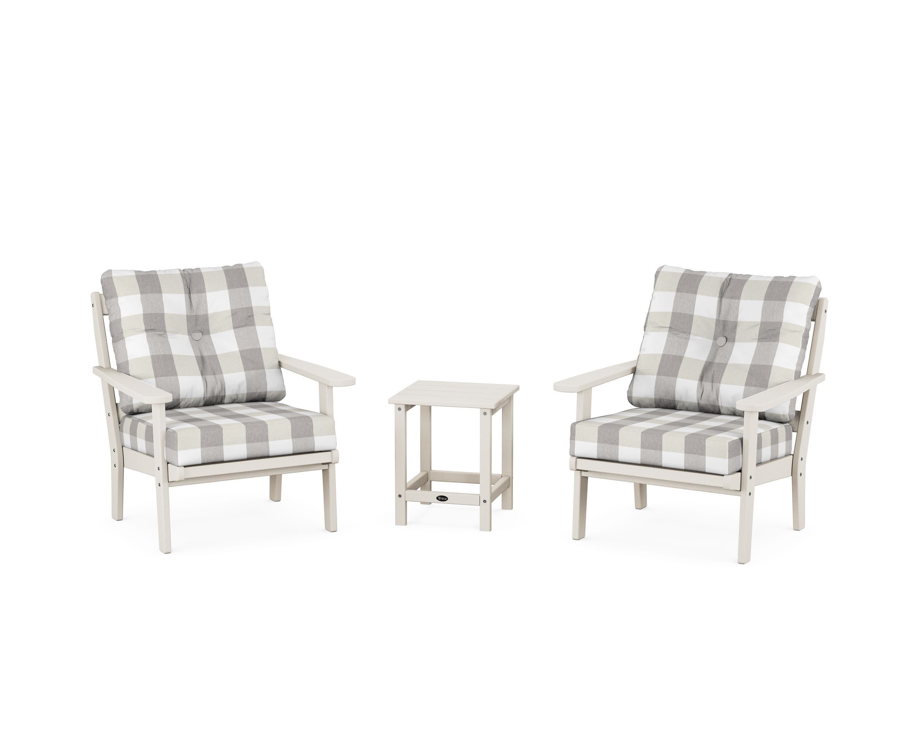 Cape Cod 3-Piece Deep Seating Set in Sand Castle / Buffalo Plaid Grey Mist