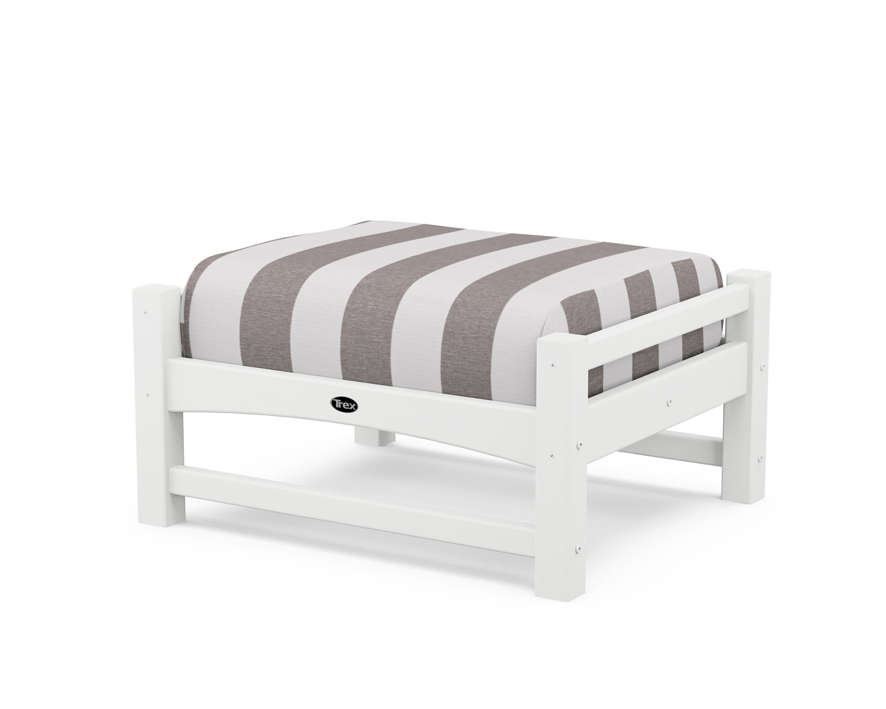 Rockport Club Ottoman in Classic White / Cabana Stripe Grey Mist