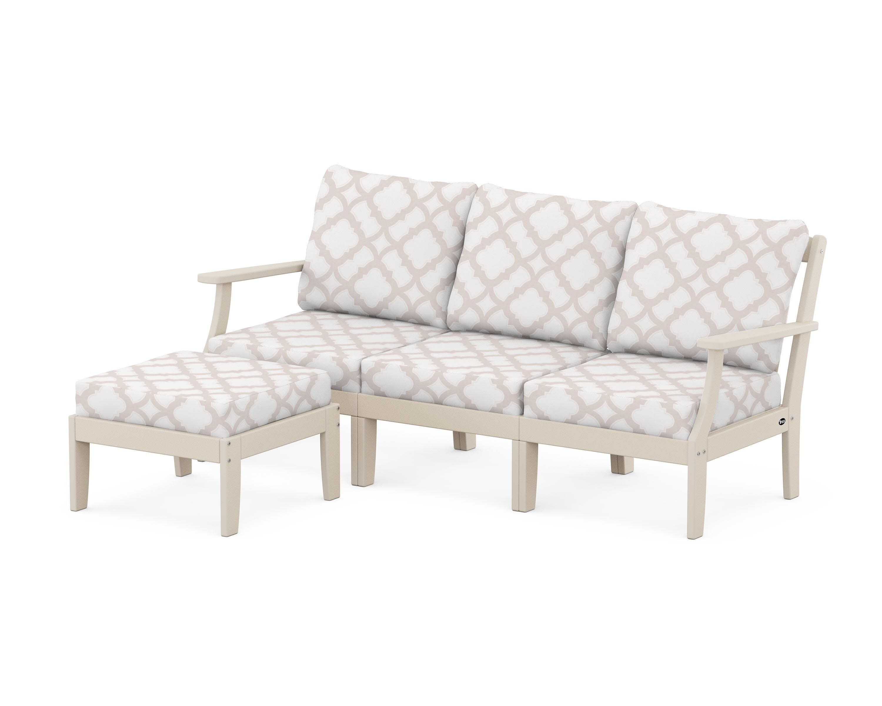 Yacht Club Modular 4-Piece Deep Seating Set with Ottoman in Sand Castle / Trellis Dune Burlap