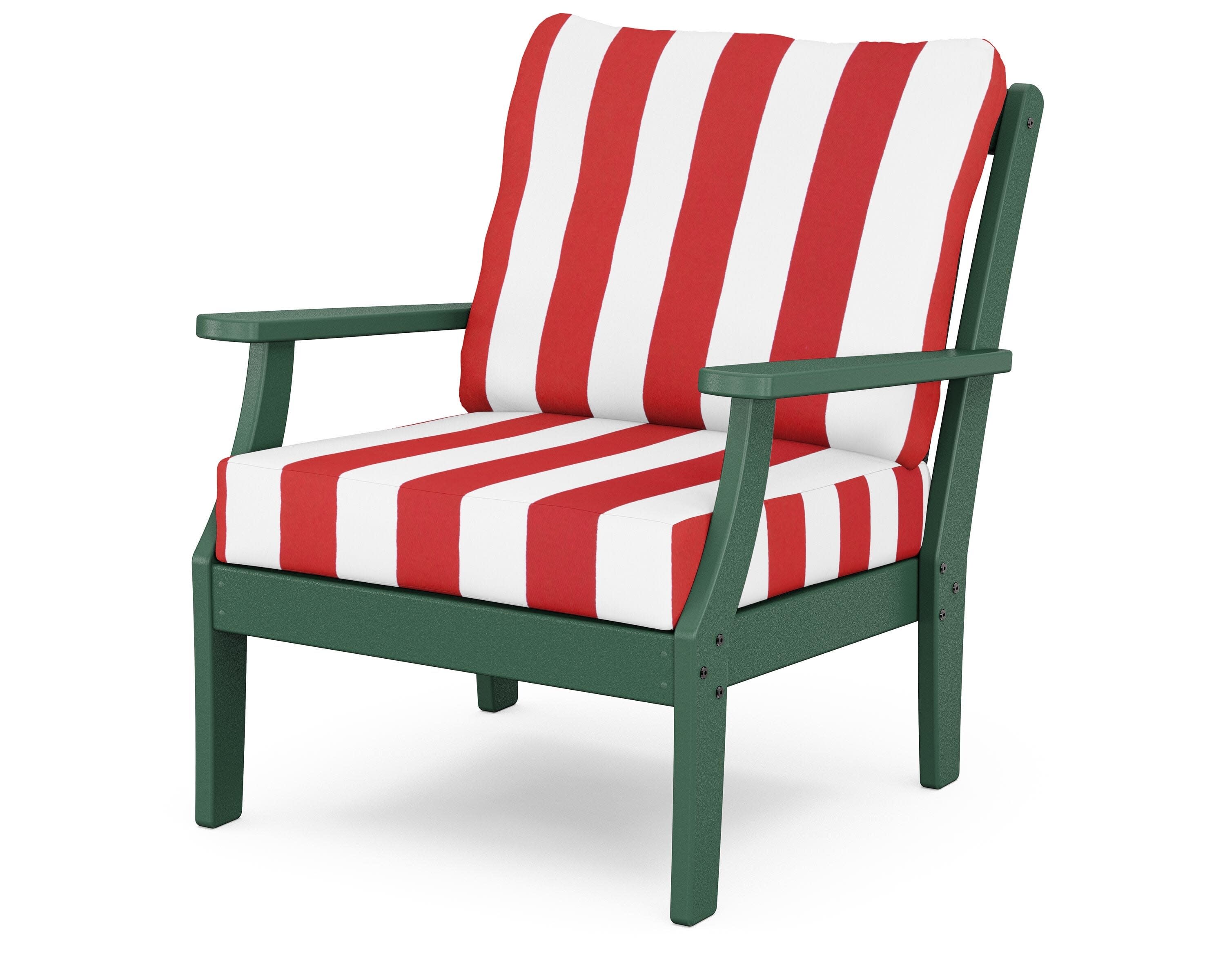 Yacht Club Deep Seating Chair in Rainforest Canopy / Cabana Stripe Crimson
