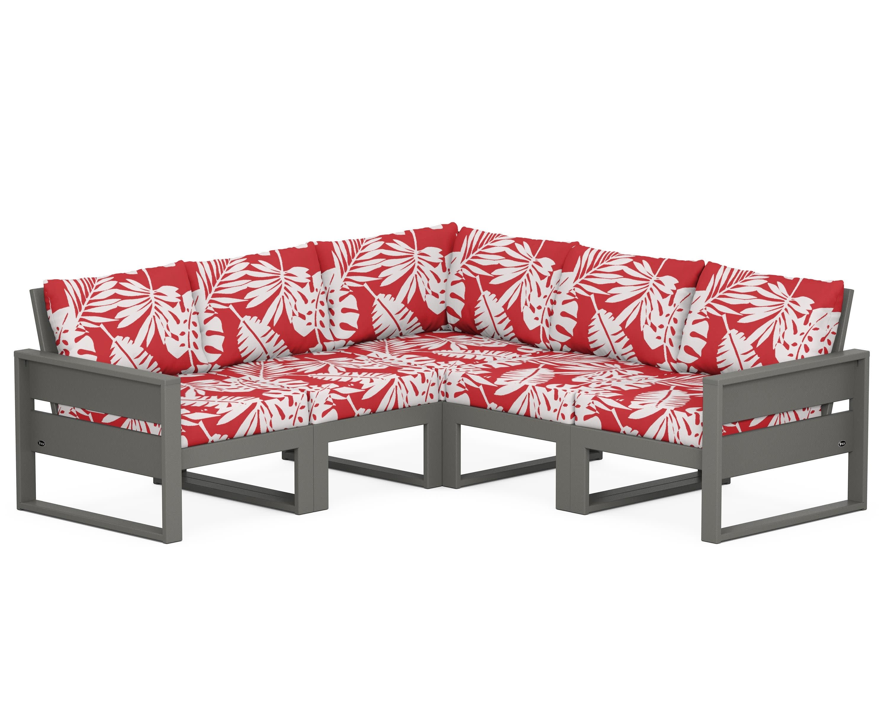 Eastport 5-Piece Sectional in Stepping Stone / Leaf Crimson