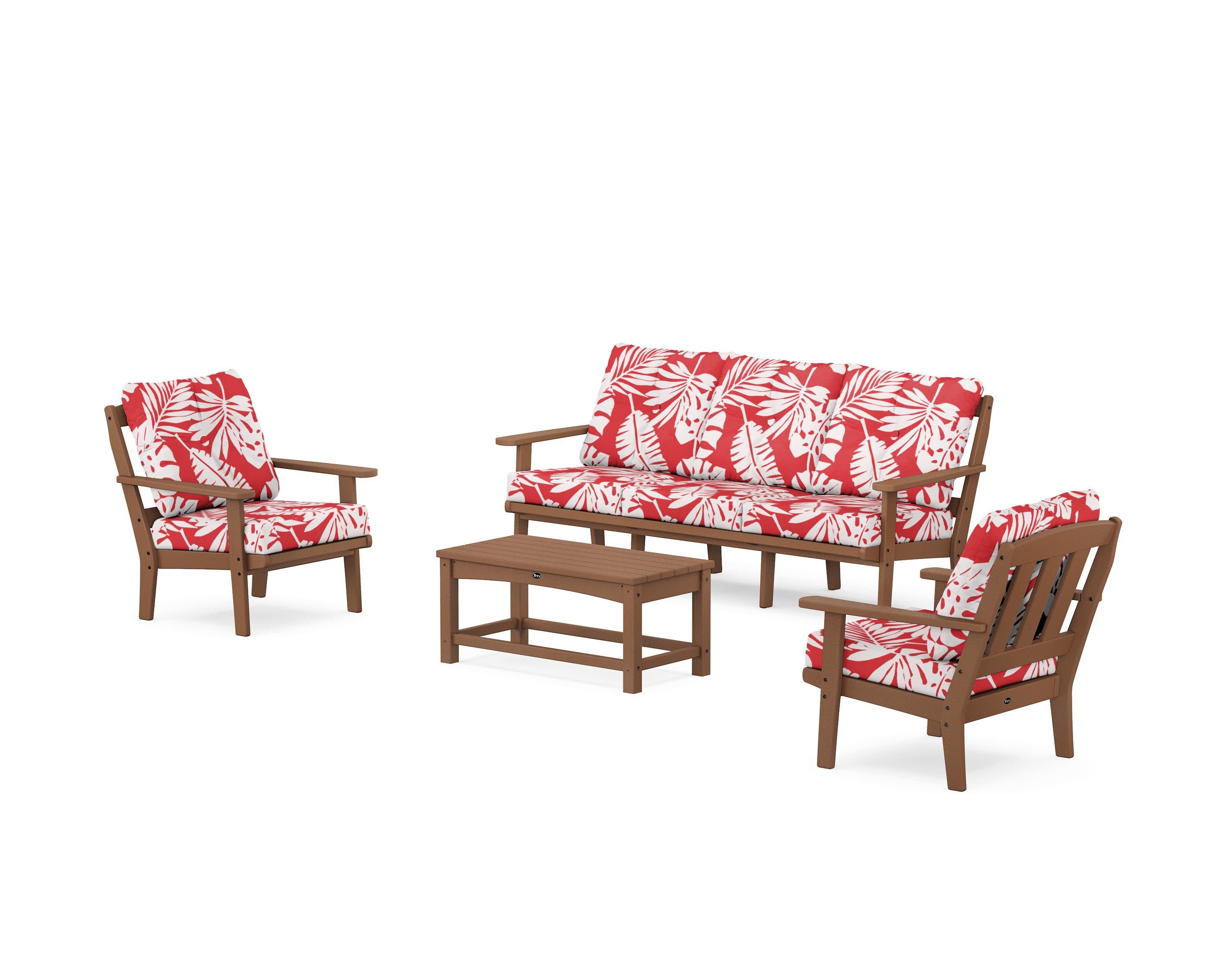 Cape Cod 4-Piece Deep Seating Set with Sofa in Tree House / Leaf Crimson