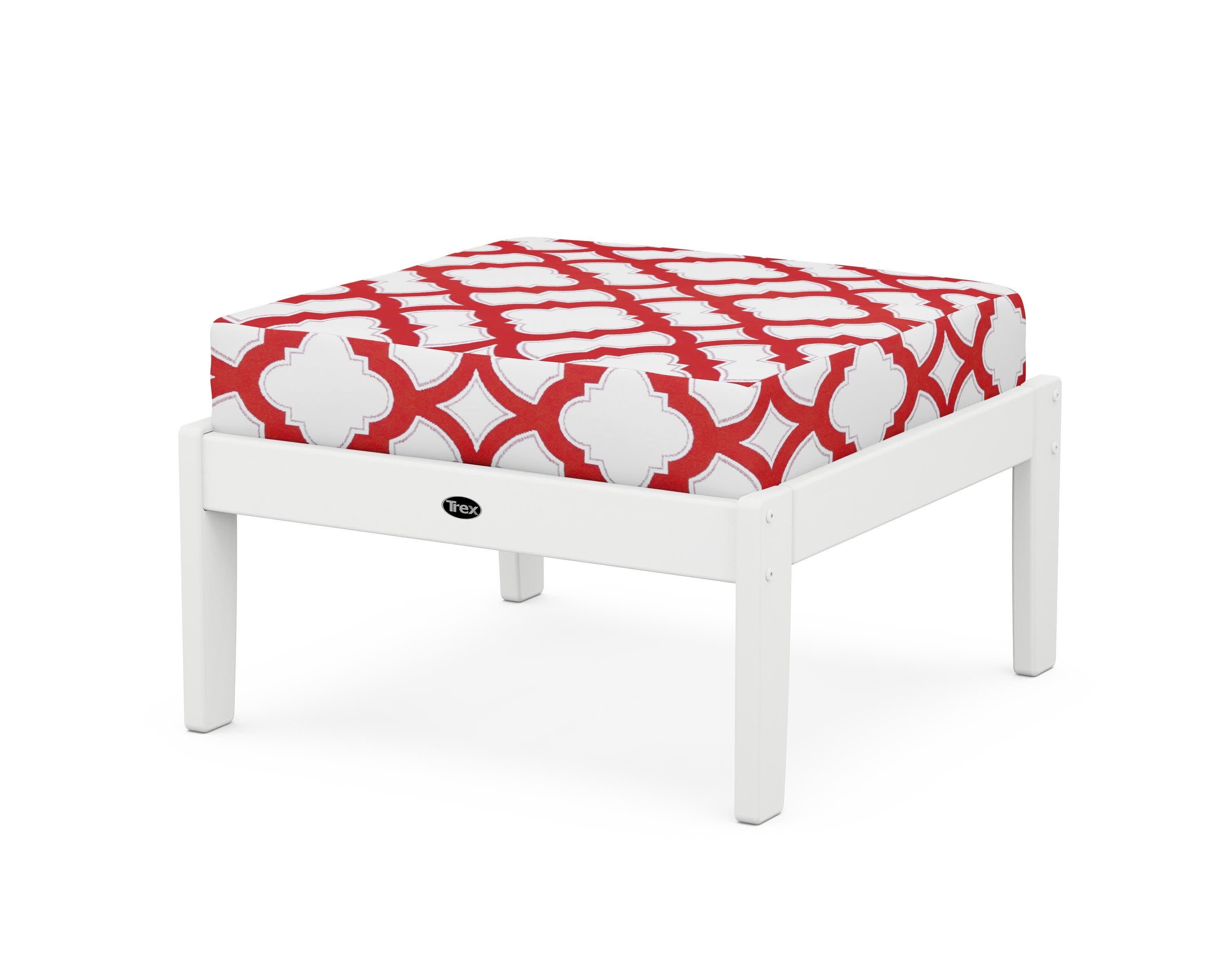 Yacht Club Deep Seating Ottoman in Classic White / Trellis Crimson