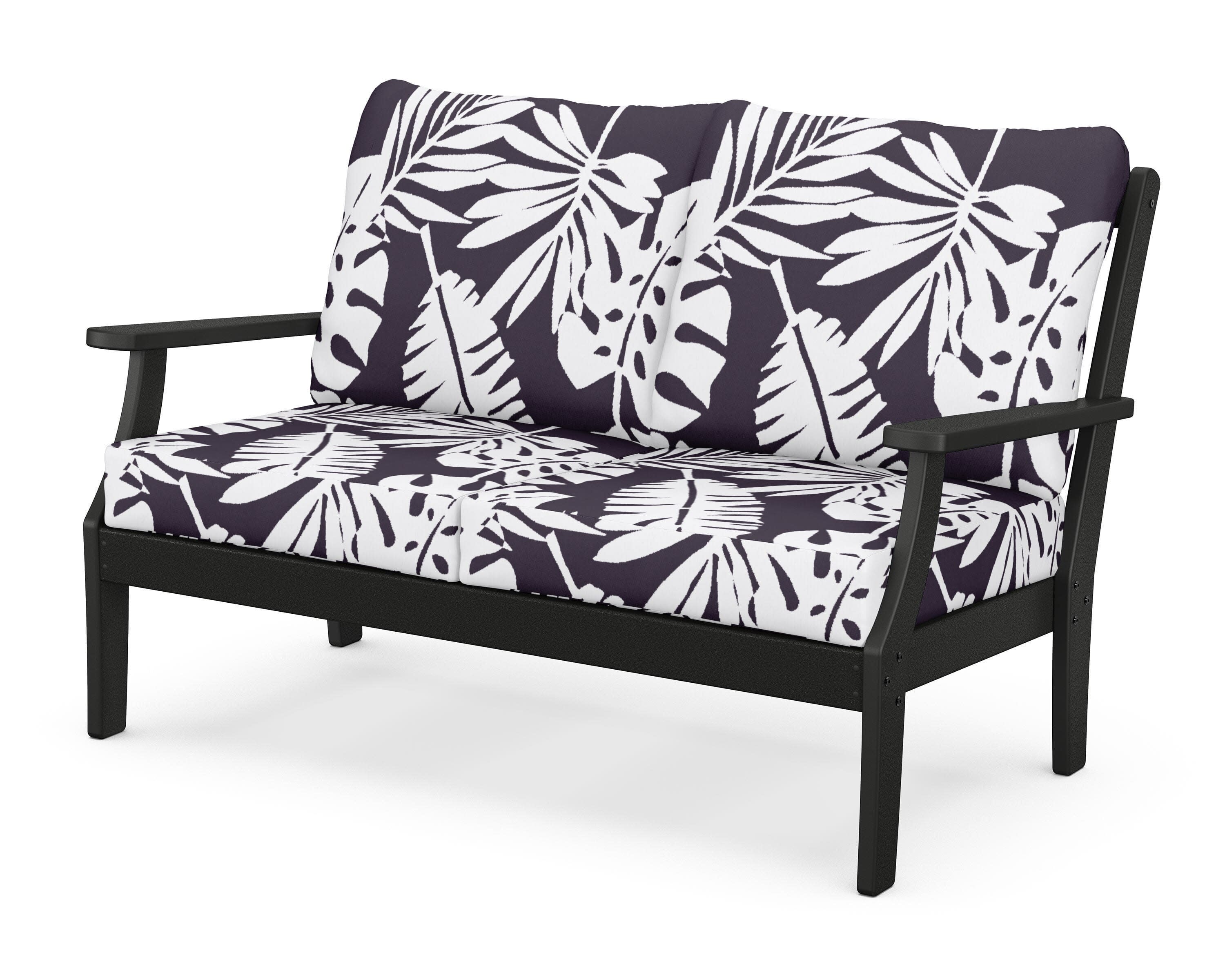 Yacht Club Deep Seating Loveseat in Charcoal Black / Leaf Navy