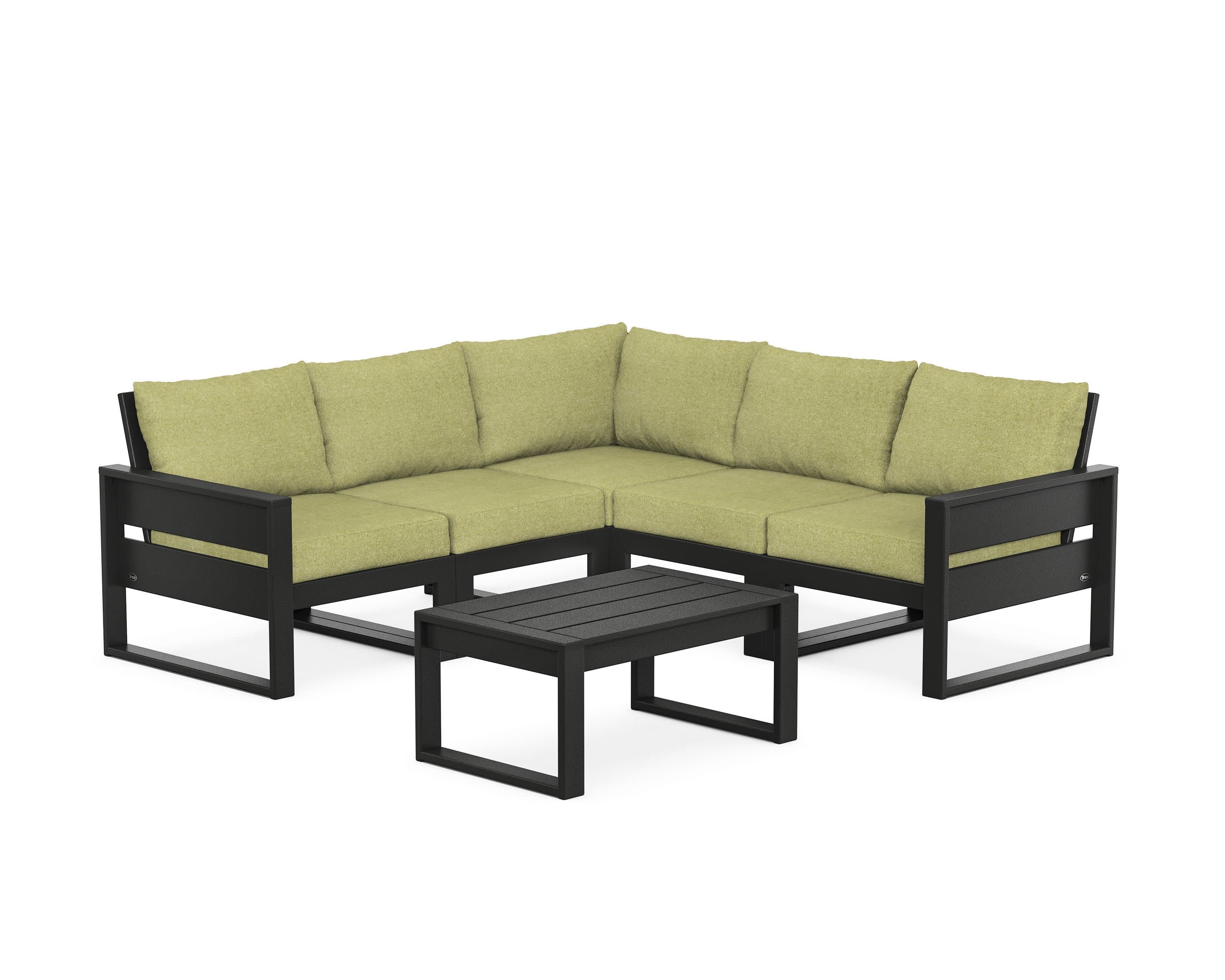 Eastport 6-Piece Deep Seating Sectional + Coffee Table Set in Charcoal Black / Chartreuse Boucle
