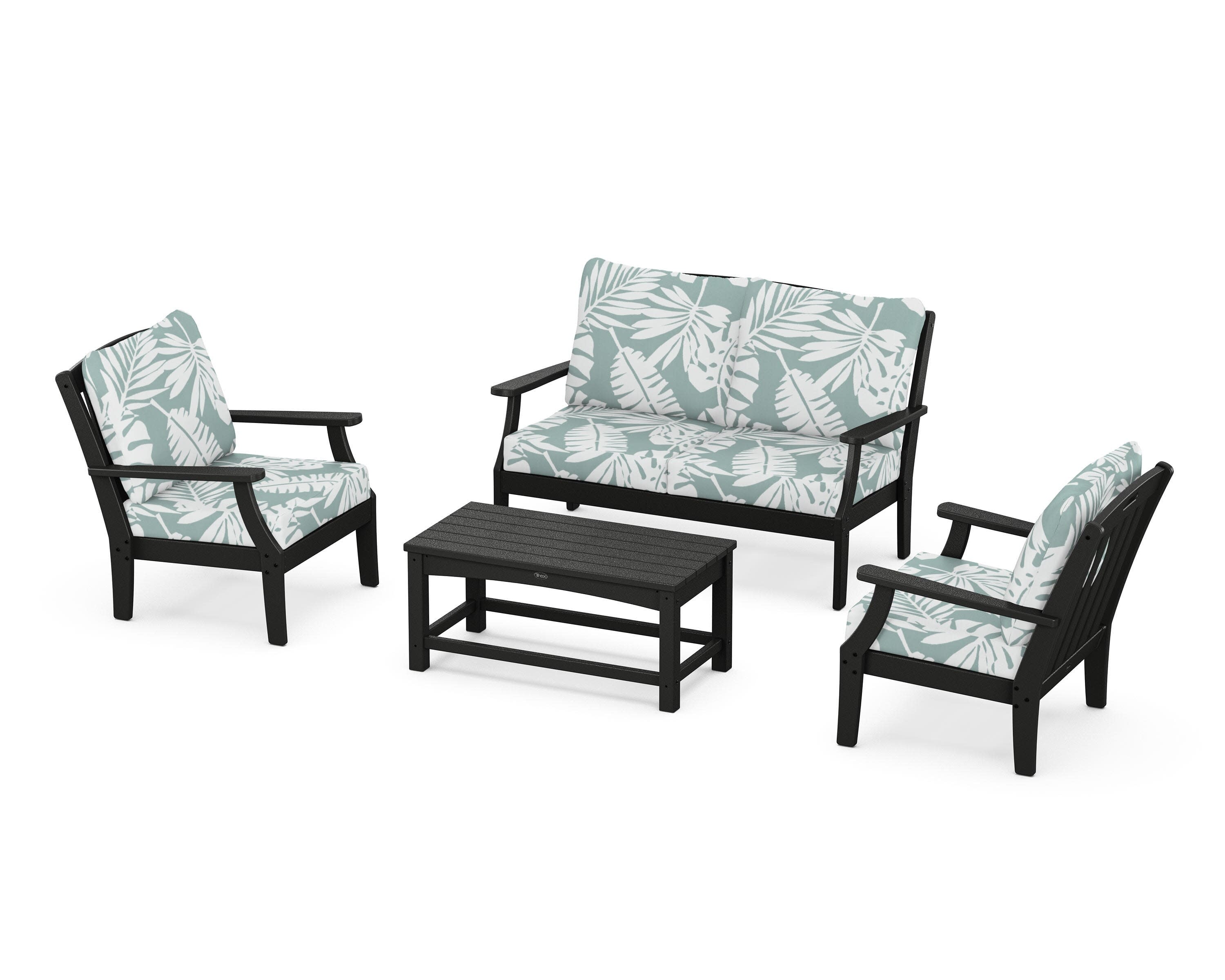 Yacht Club 4-Piece Deep Seating Chair Set in Charcoal Black / Leaf Glacier Spa