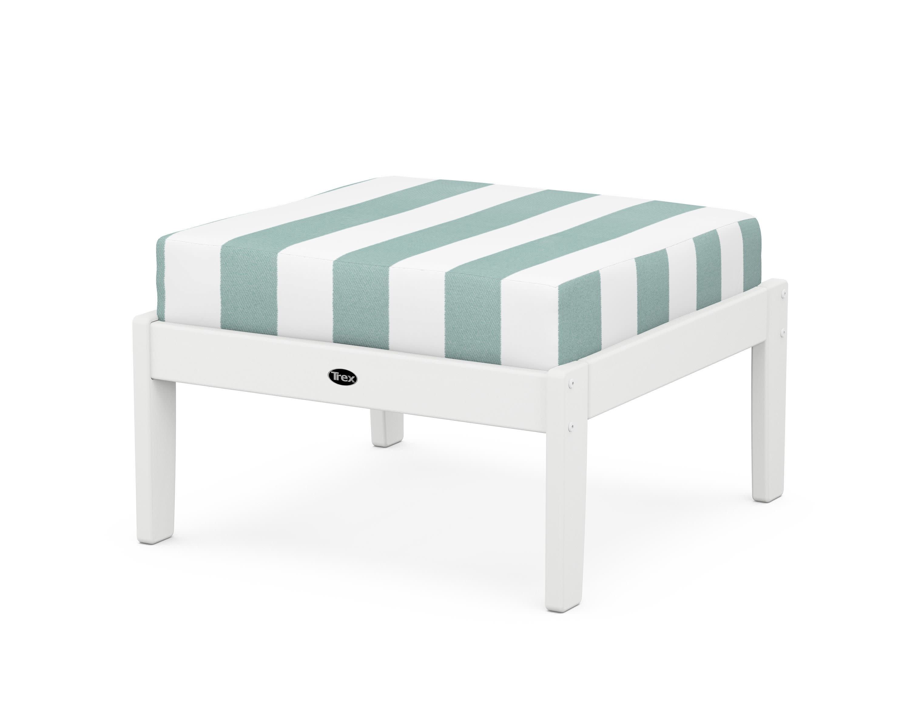 Yacht Club Deep Seating Ottoman in Classic White / Cabana Stripe Glacier Spa