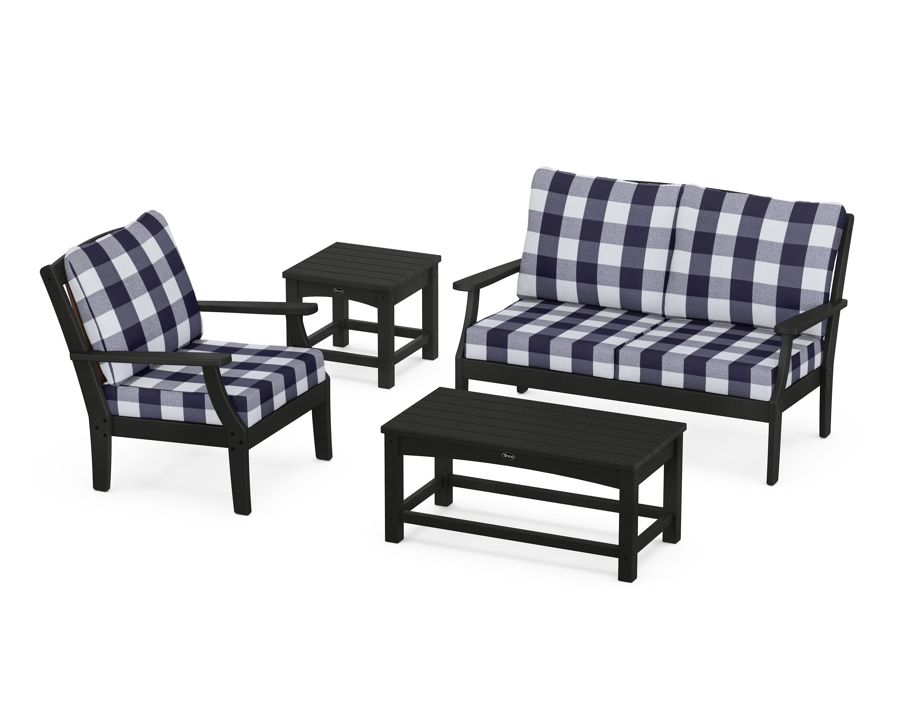 Yacht Club 4-Piece Deep Seating Set in Charcoal Black / Buffalo Plaid Navy