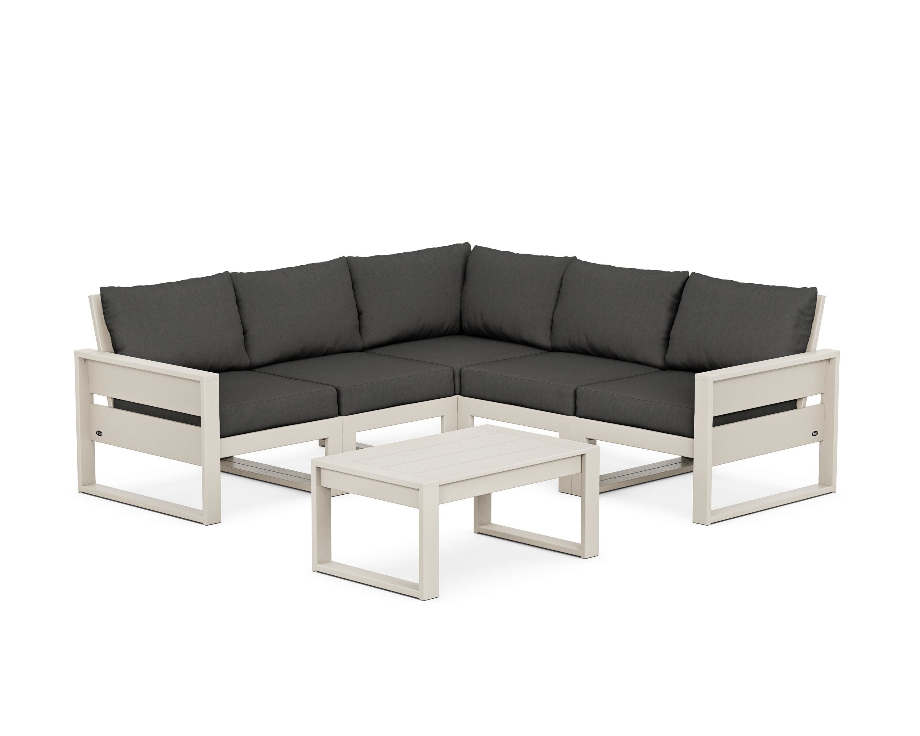 Eastport 6-Piece Deep Seating Sectional + Coffee Table Set in Sand Castle / Spectrum Carbon