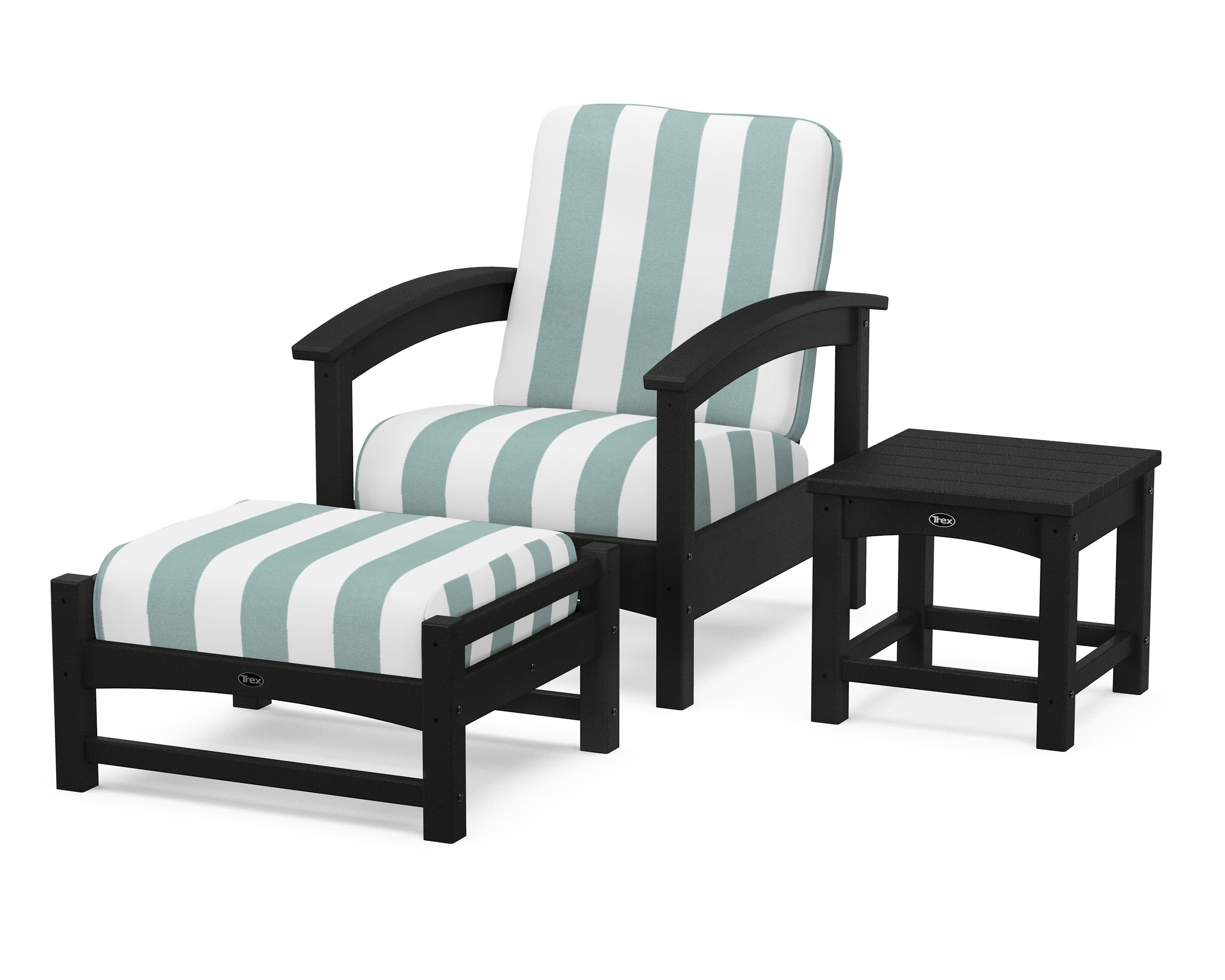 Rockport 3-Piece Deep Seating Set in Charcoal Black / Cabana Stripe Glacier Spa