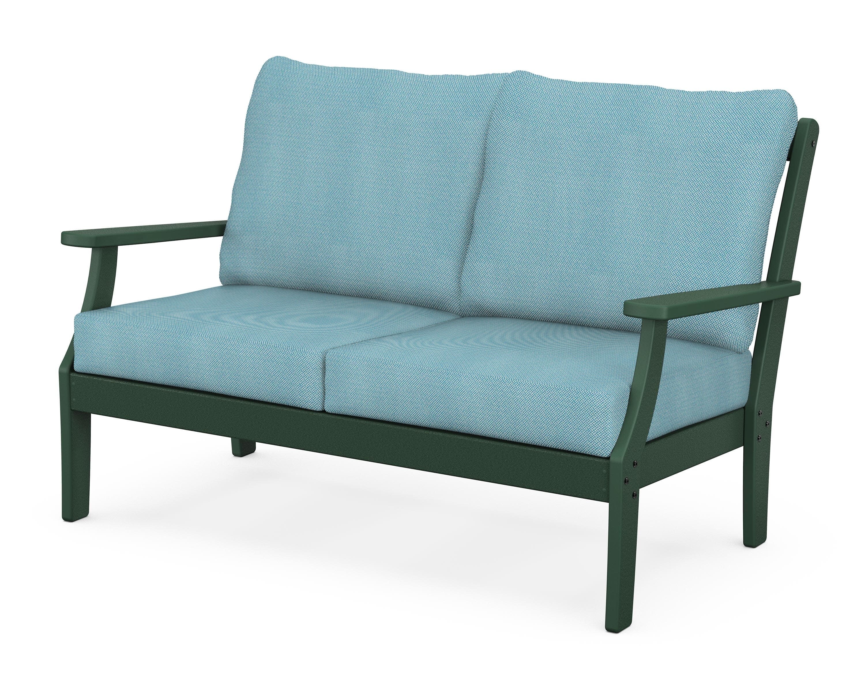 Yacht Club Deep Seating Loveseat in Rainforest Canopy / Lattice Sky Blue