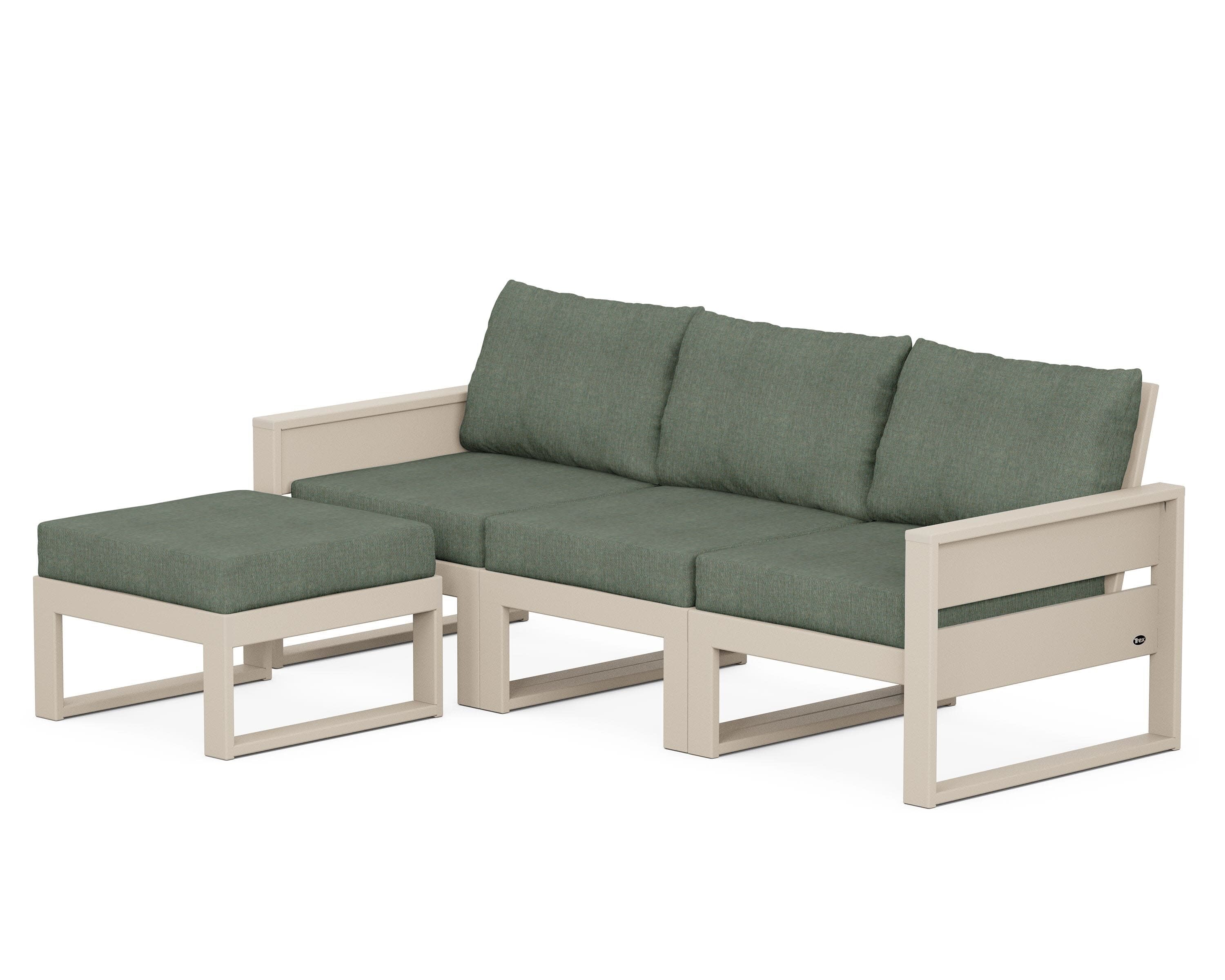 Eastport 4- Piece Sectional with Ottoman in Sand Castle / Cast Sage