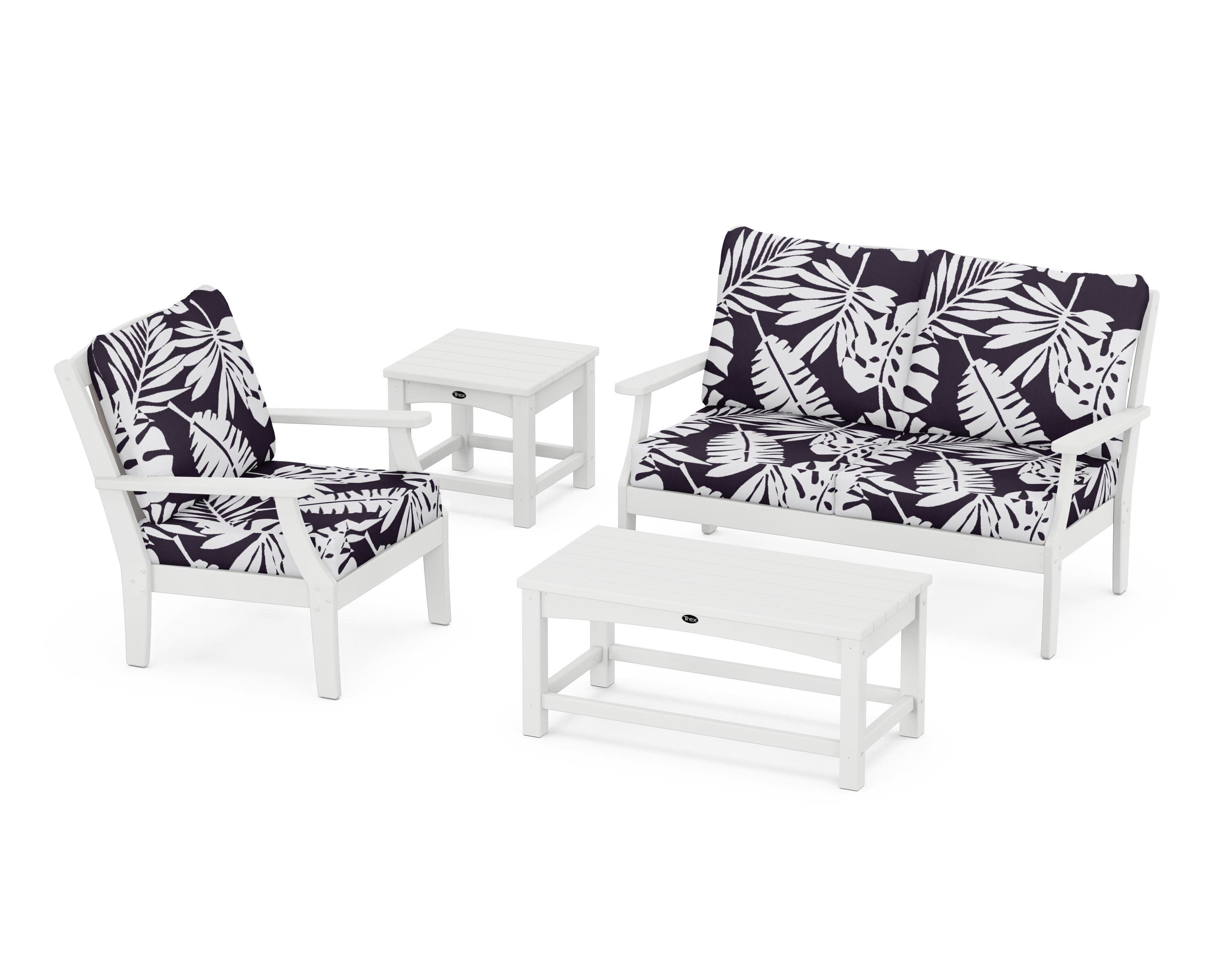 Yacht Club 4-Piece Deep Seating Set in Classic White / Leaf Navy