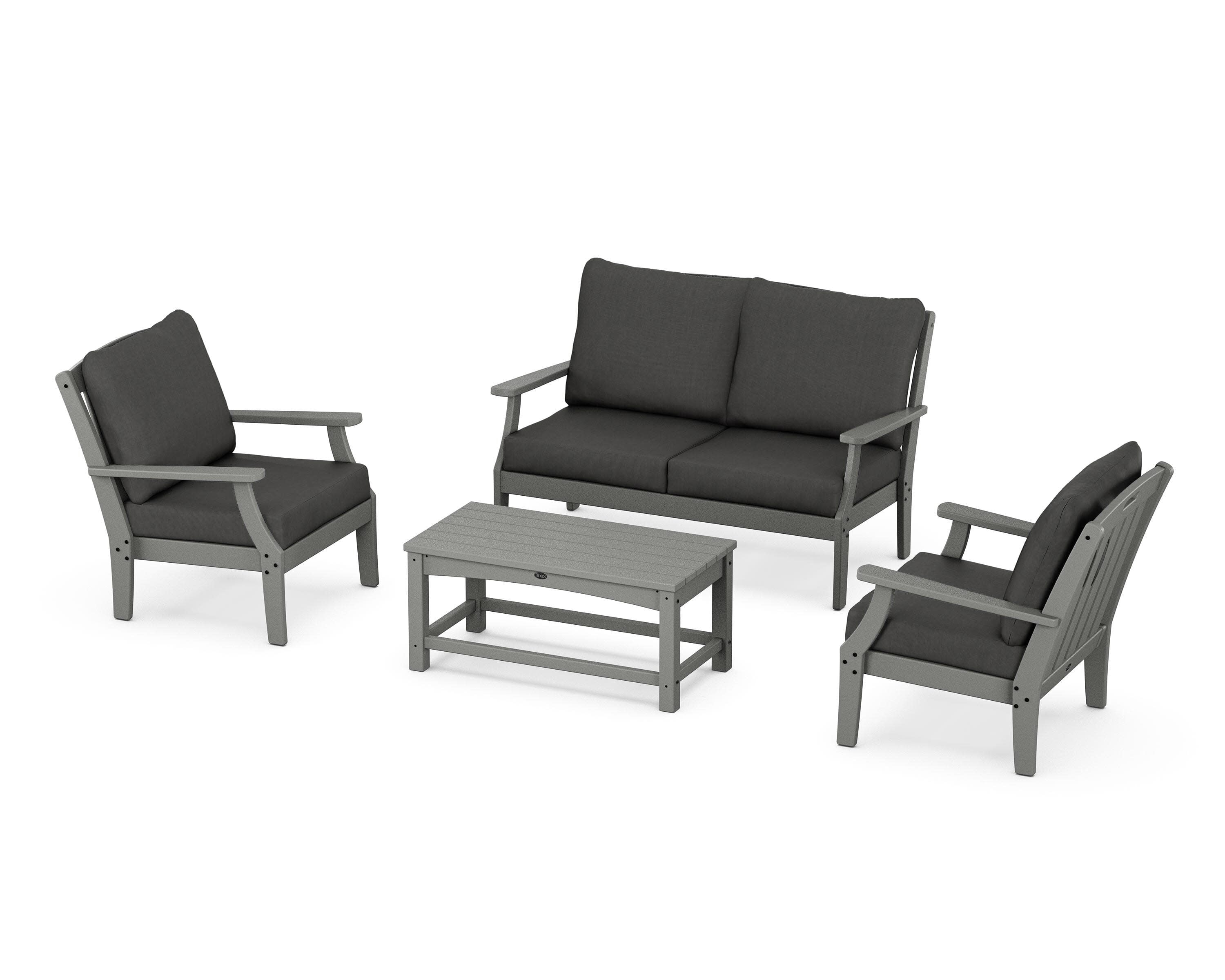 Yacht Club 4-Piece Deep Seating Chair Set in Stepping Stone / Spectrum Carbon