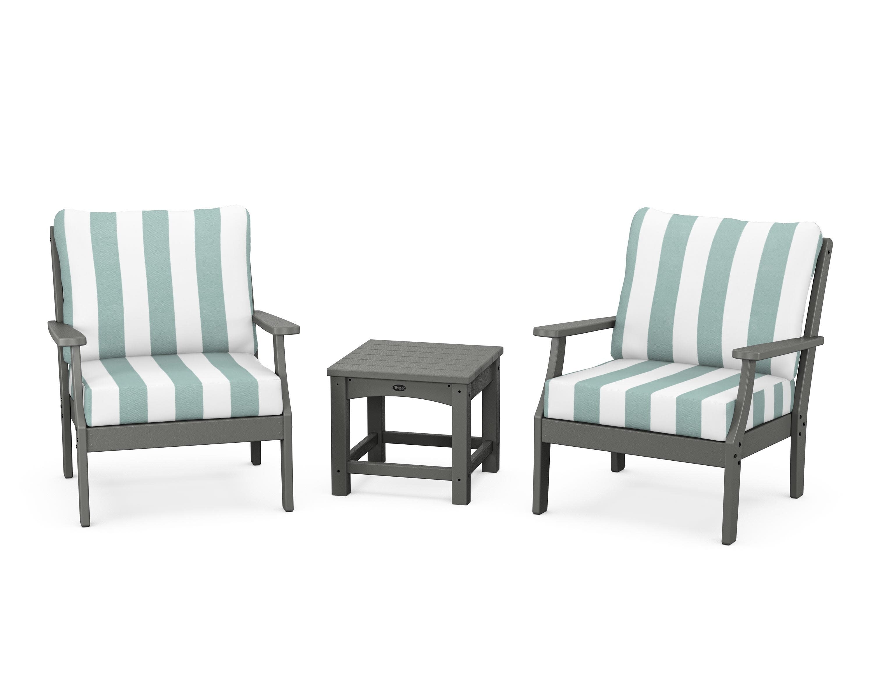 Yacht Club 3-Piece Deep Seating Set in Stepping Stone / Cabana Stripe Glacier Spa