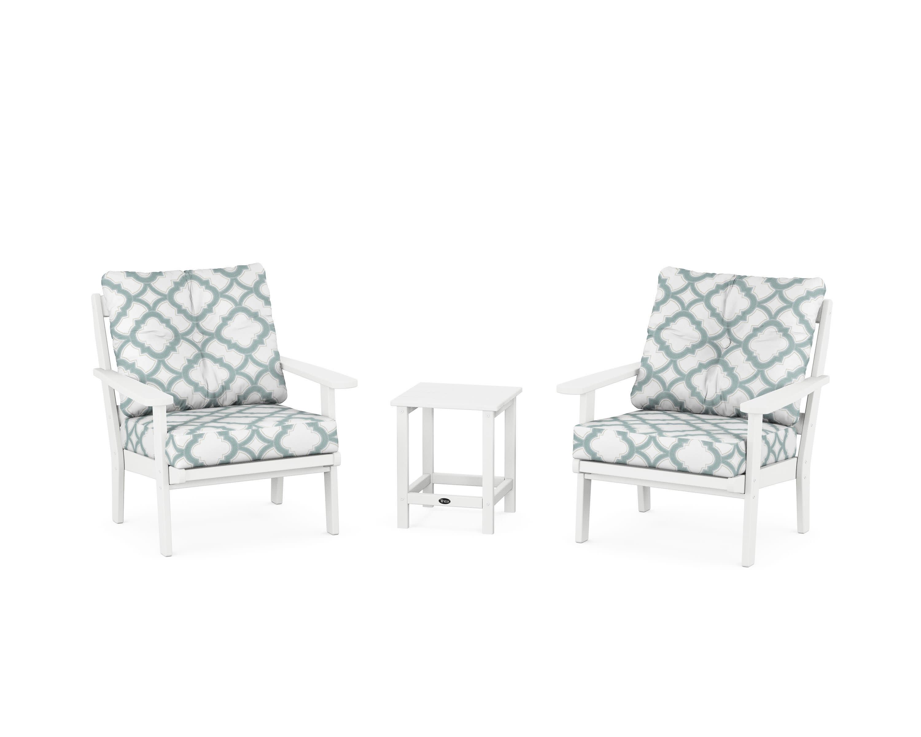 Cape Cod 3-Piece Deep Seating Set in Classic White / Trellis Glacier Spa