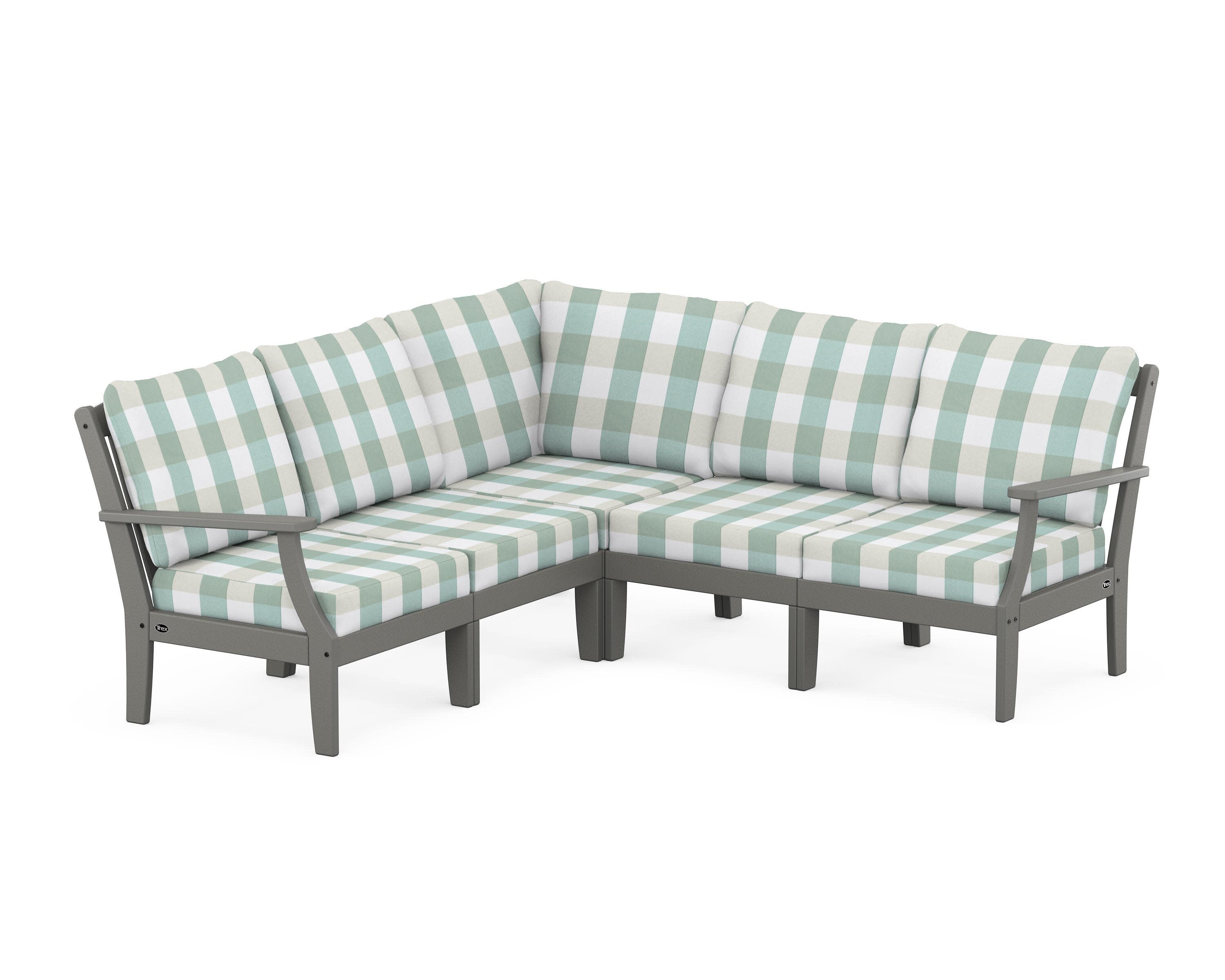 Yacht Club Modular 5-Piece Deep Seating Set in Stepping Stone / Buffalo Plaid Glacier Spa