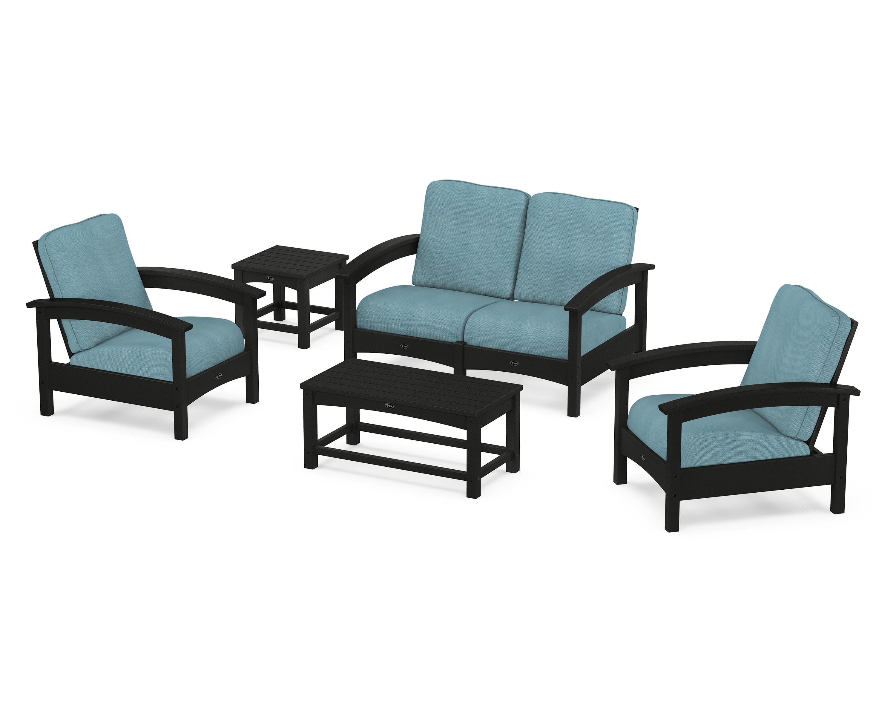 Rockport Club 6-Piece Deep Seating Conversation Set in Charcoal Black / Lattice Sky Blue