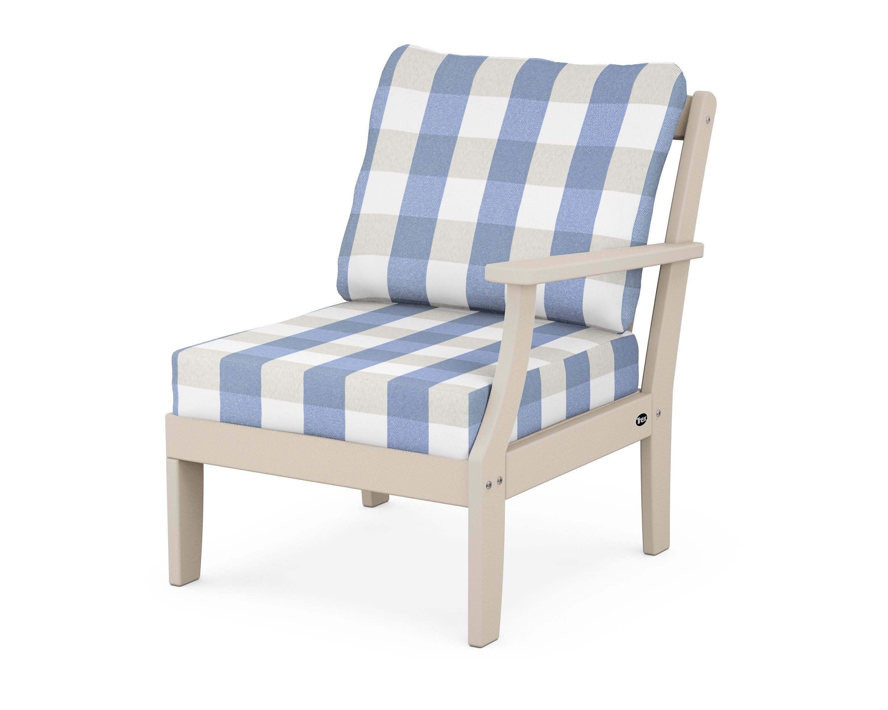 Yacht Club Modular Right Arm Chair in Sand Castle / Buffalo Plaid Sky Blue
