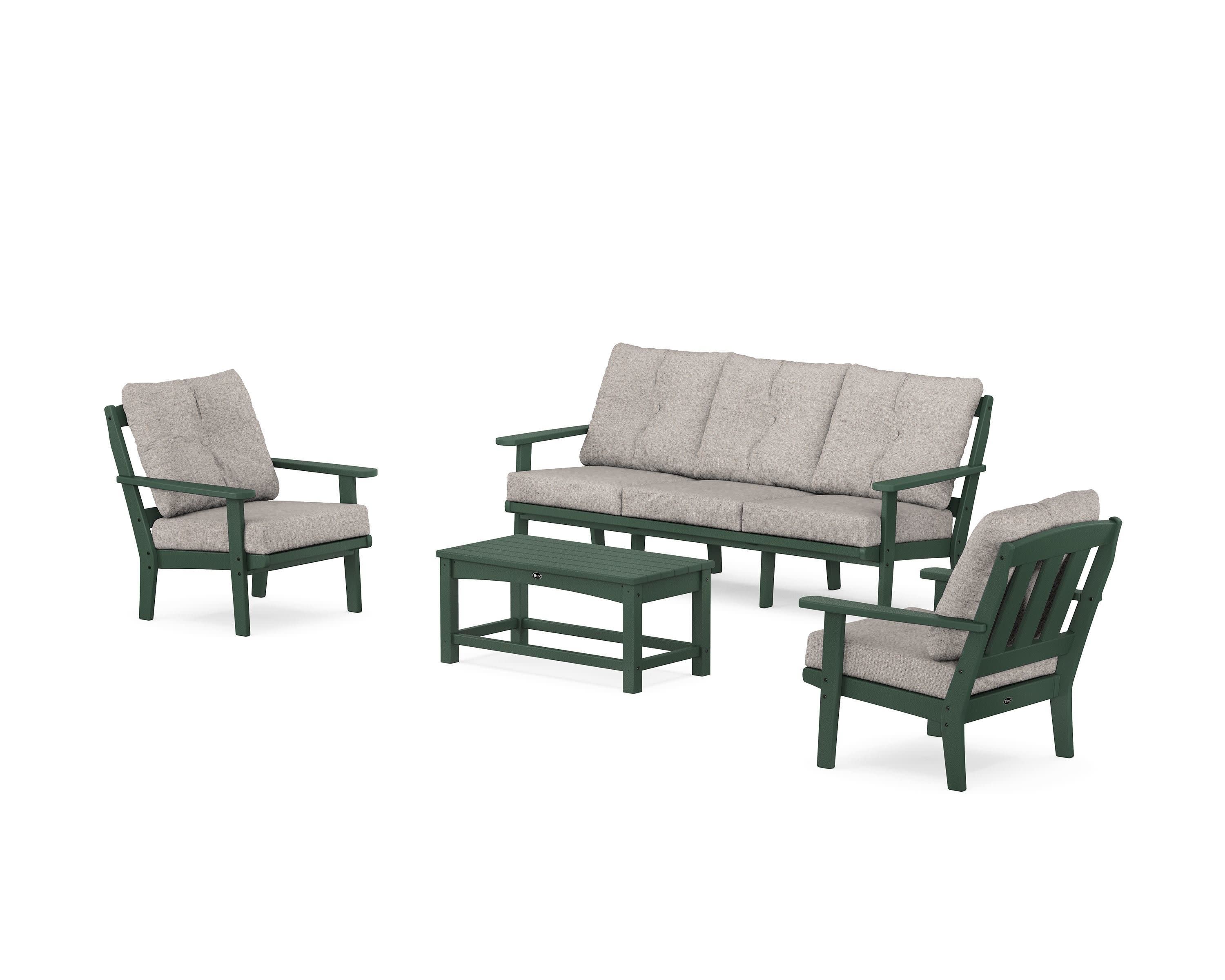 Cape Cod 4-Piece Deep Seating Set with Sofa in Rainforest Canopy / Weathered Tweed