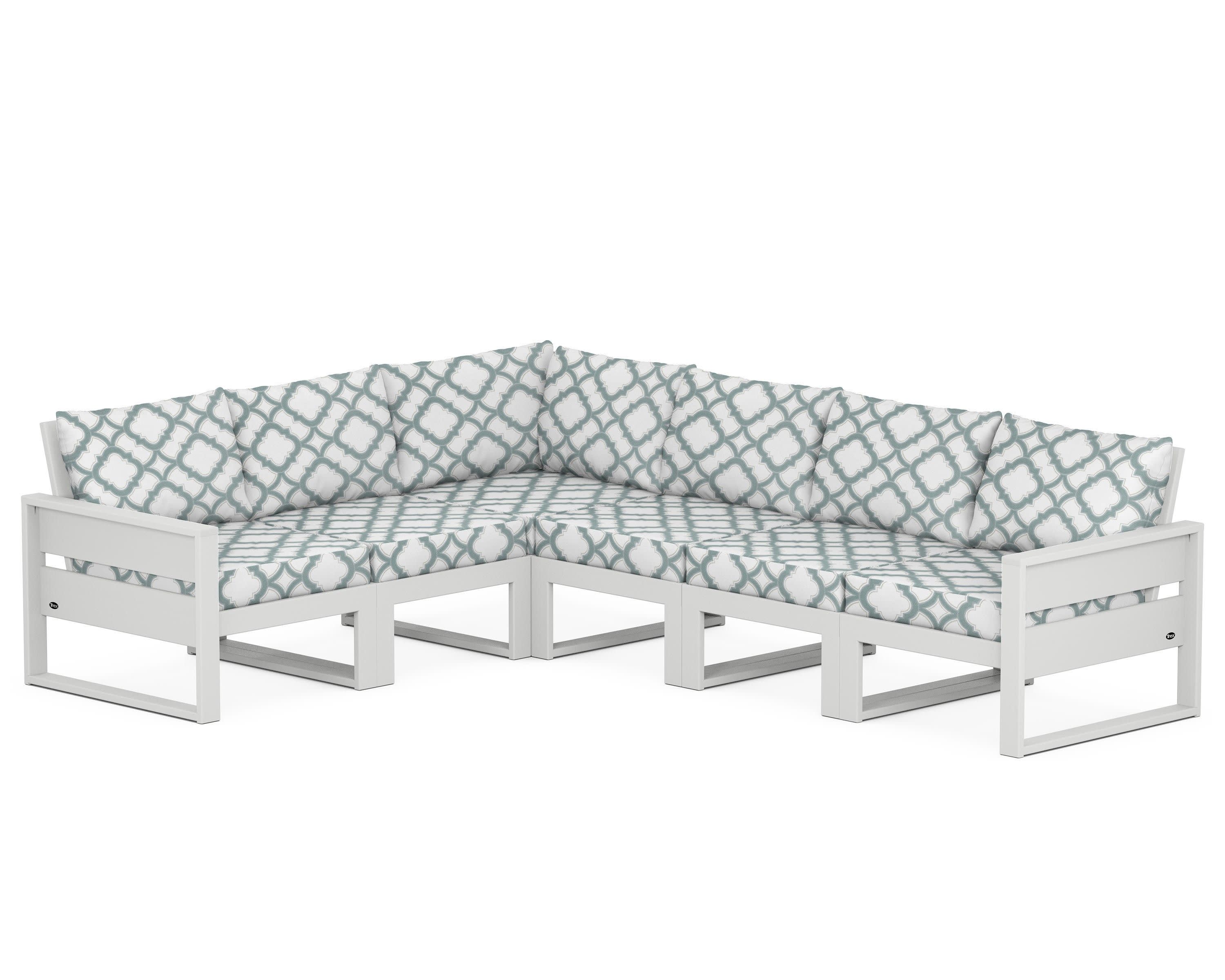 Eastport 6-Piece Sectional in Classic White / Trellis Glacier Spa