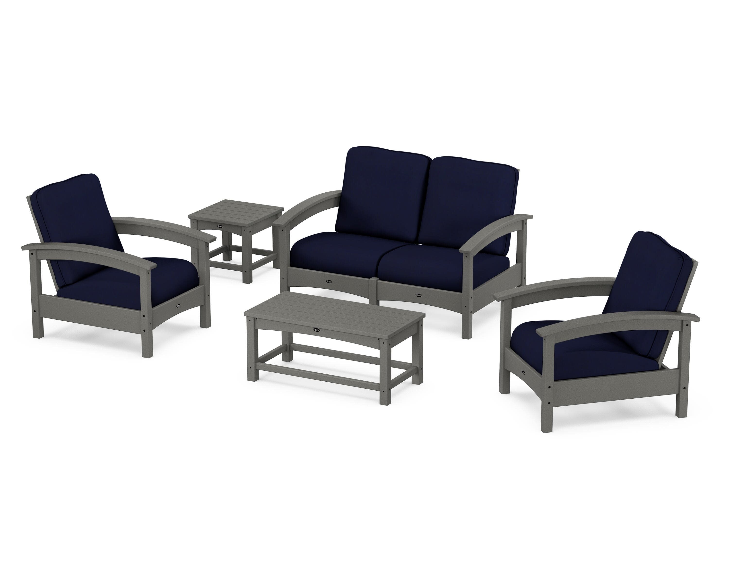 Rockport Club 6-Piece Deep Seating Conversation Set in Stepping Stone / Navy