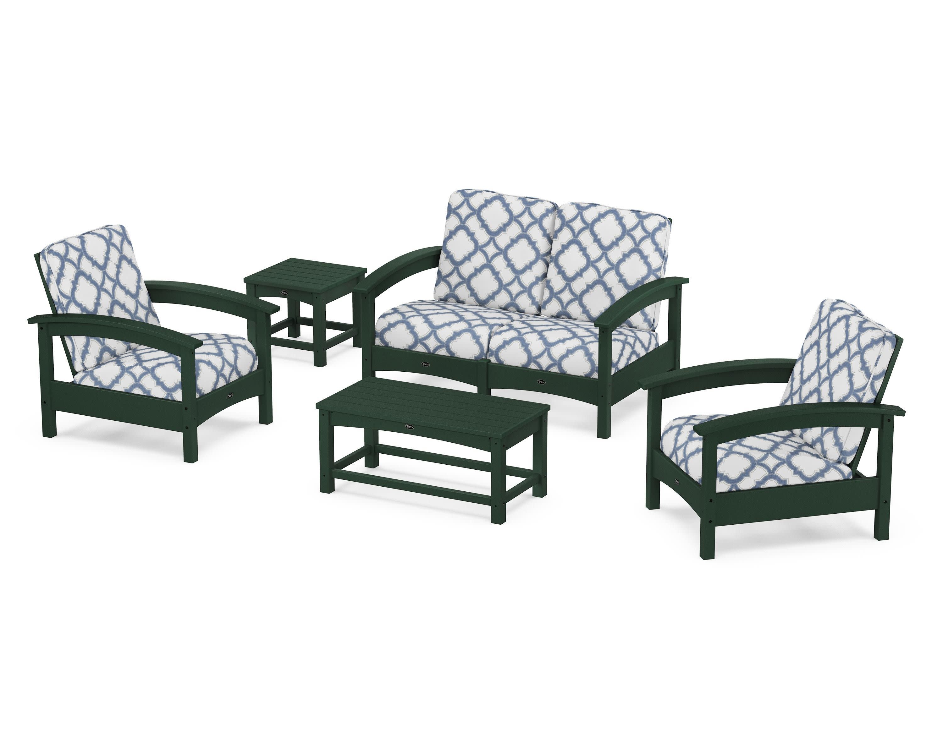 Rockport Club 6-Piece Deep Seating Conversation Set in Rainforest Canopy / Trellis Sky Blue