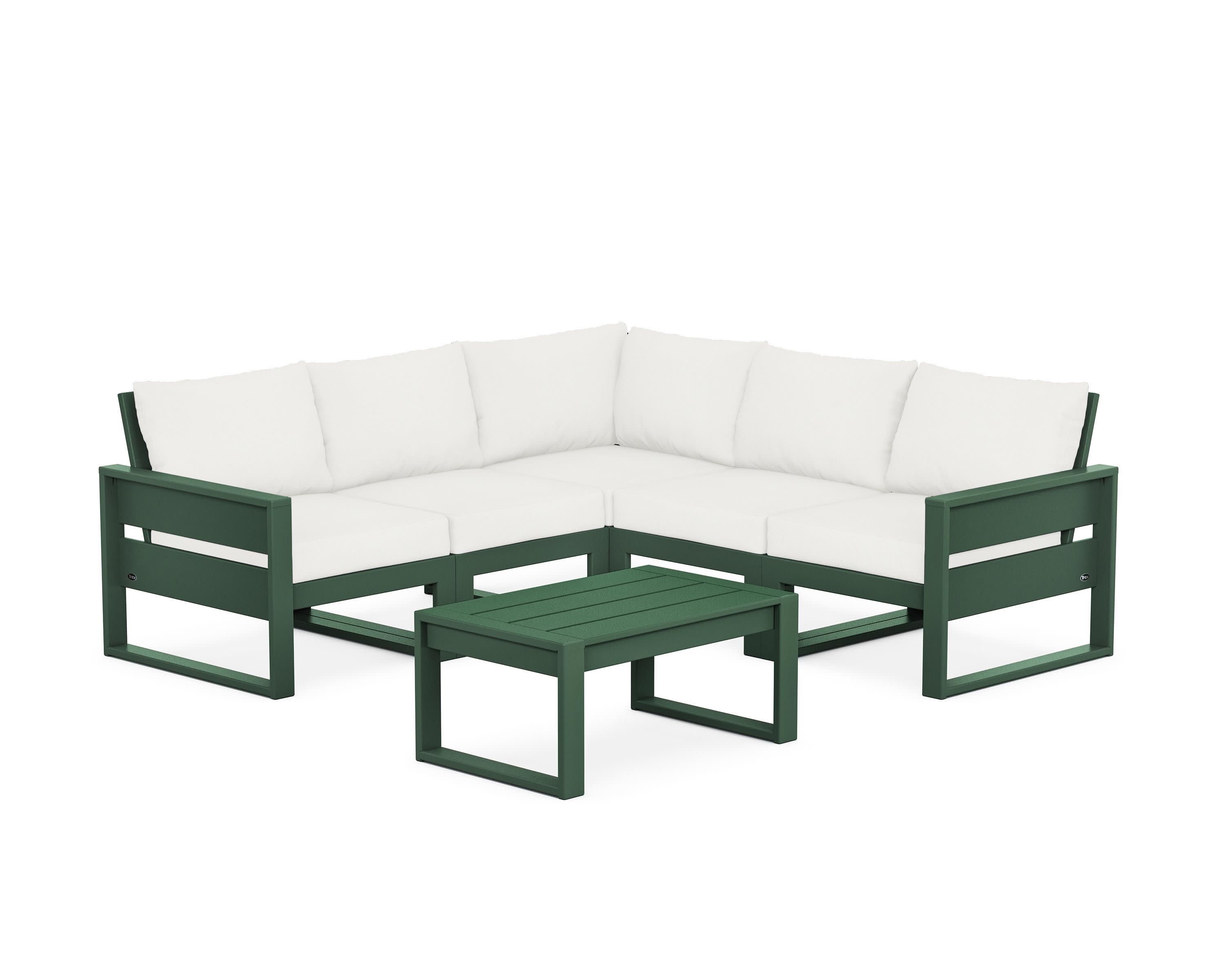 Eastport 6-Piece Deep Seating Sectional + Coffee Table Set in Rainforest Canopy / Natural Linen