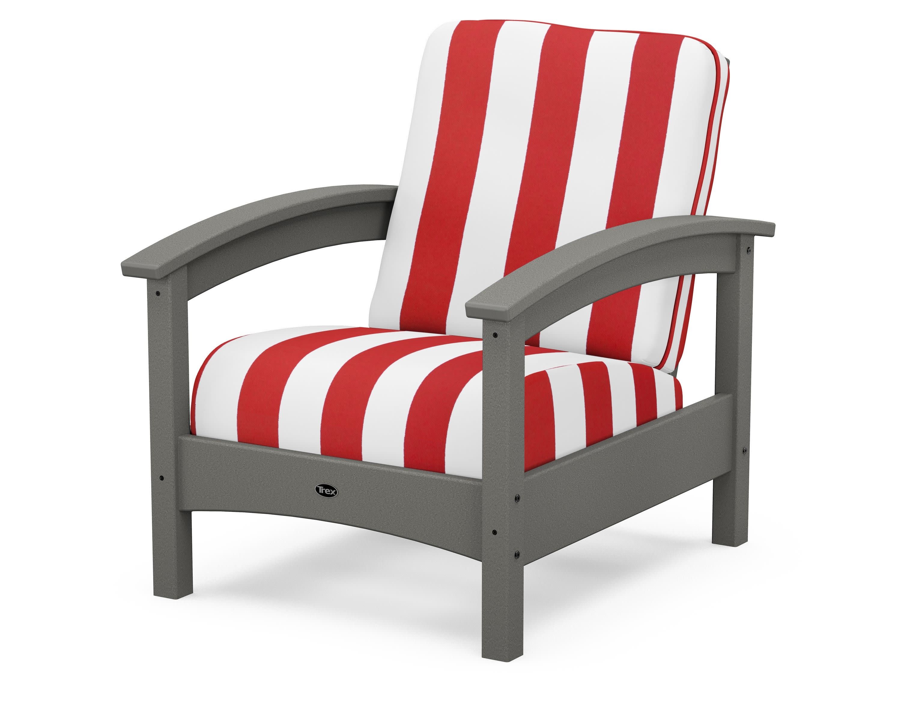 Rockport Club Chair in Stepping Stone / Cabana Stripe Crimson
