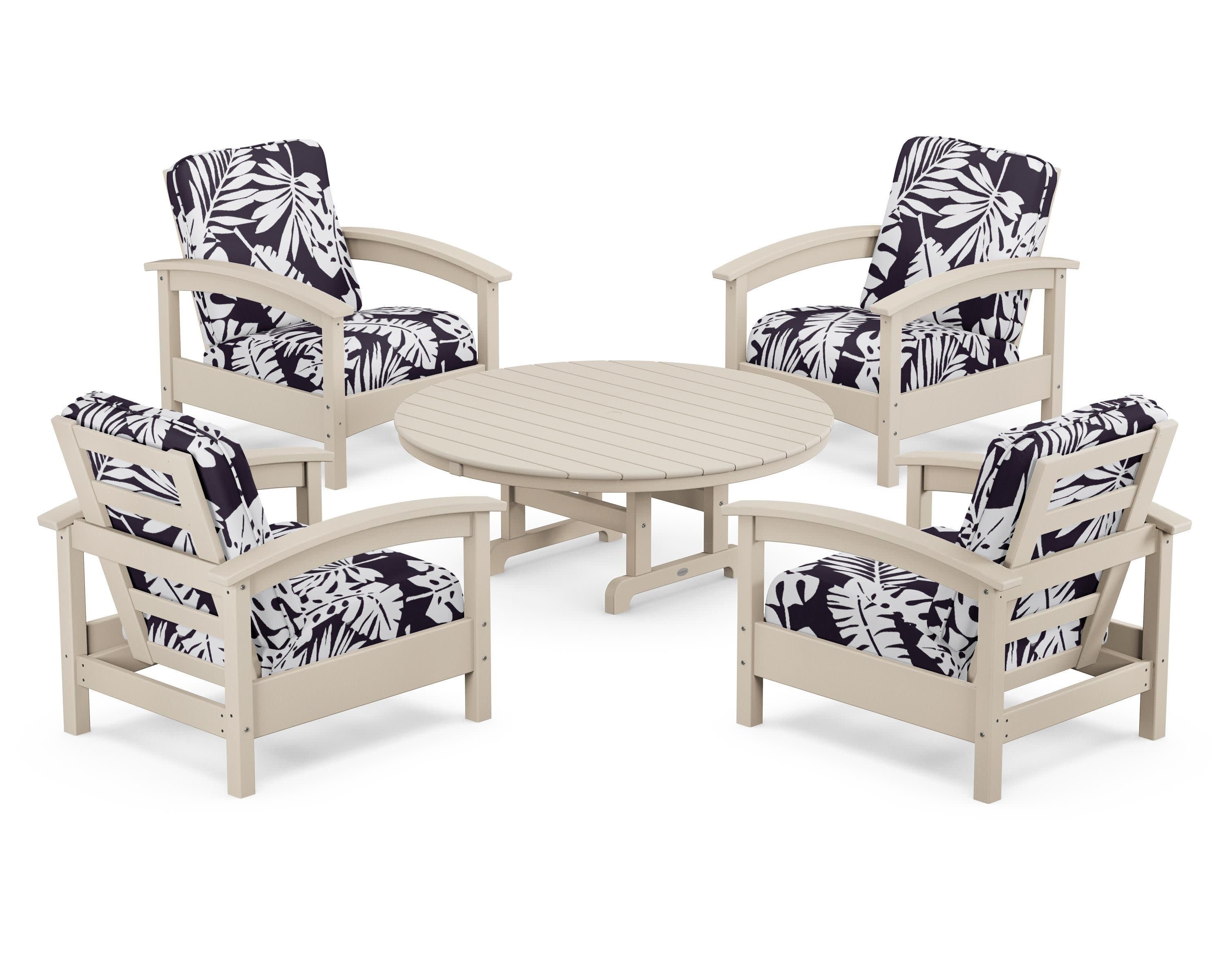 Rockport 5-Piece Deep Seating Set in Sand Castle / Leaf Navy