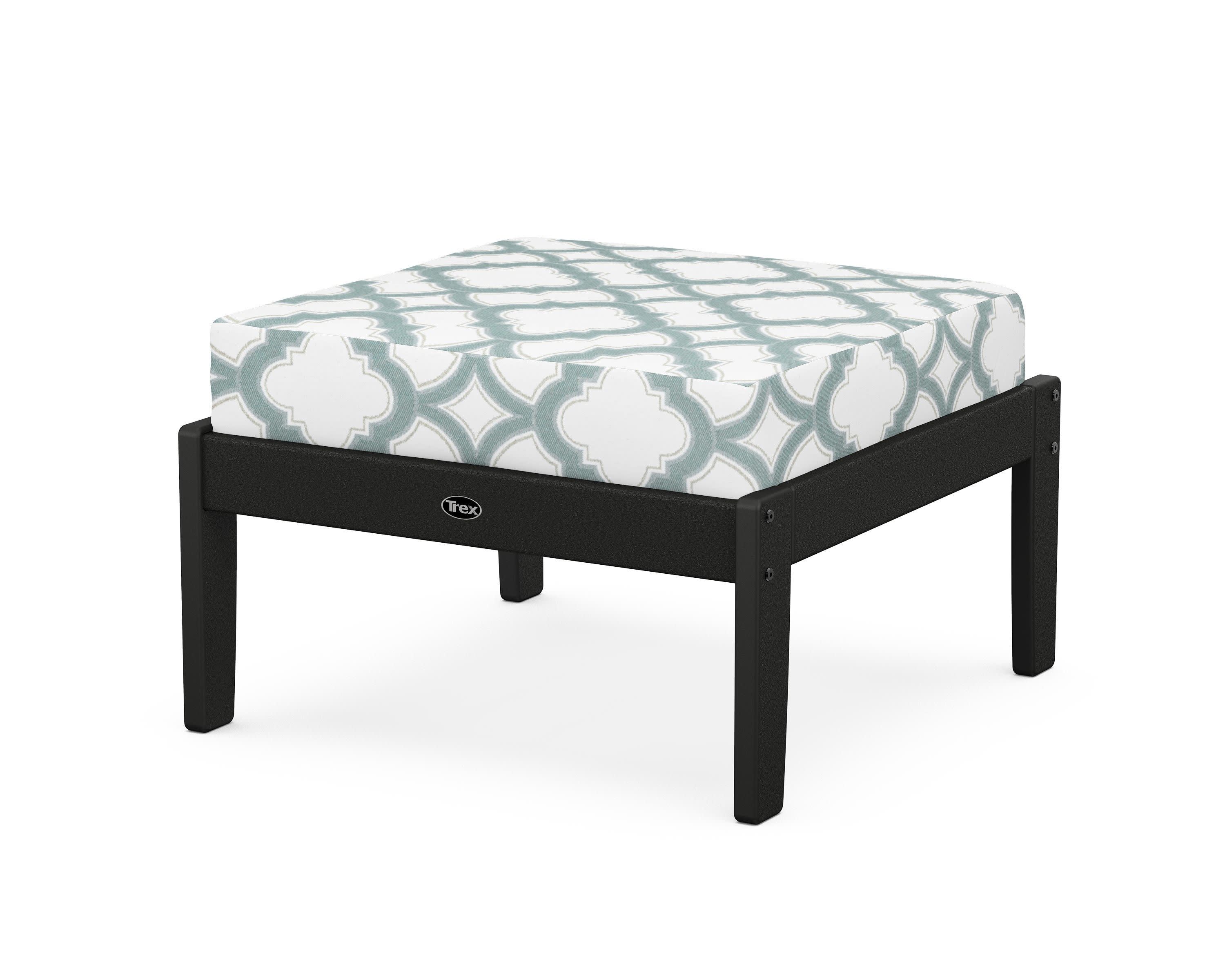 Yacht Club Deep Seating Ottoman in Charcoal Black / Trellis Glacier Spa