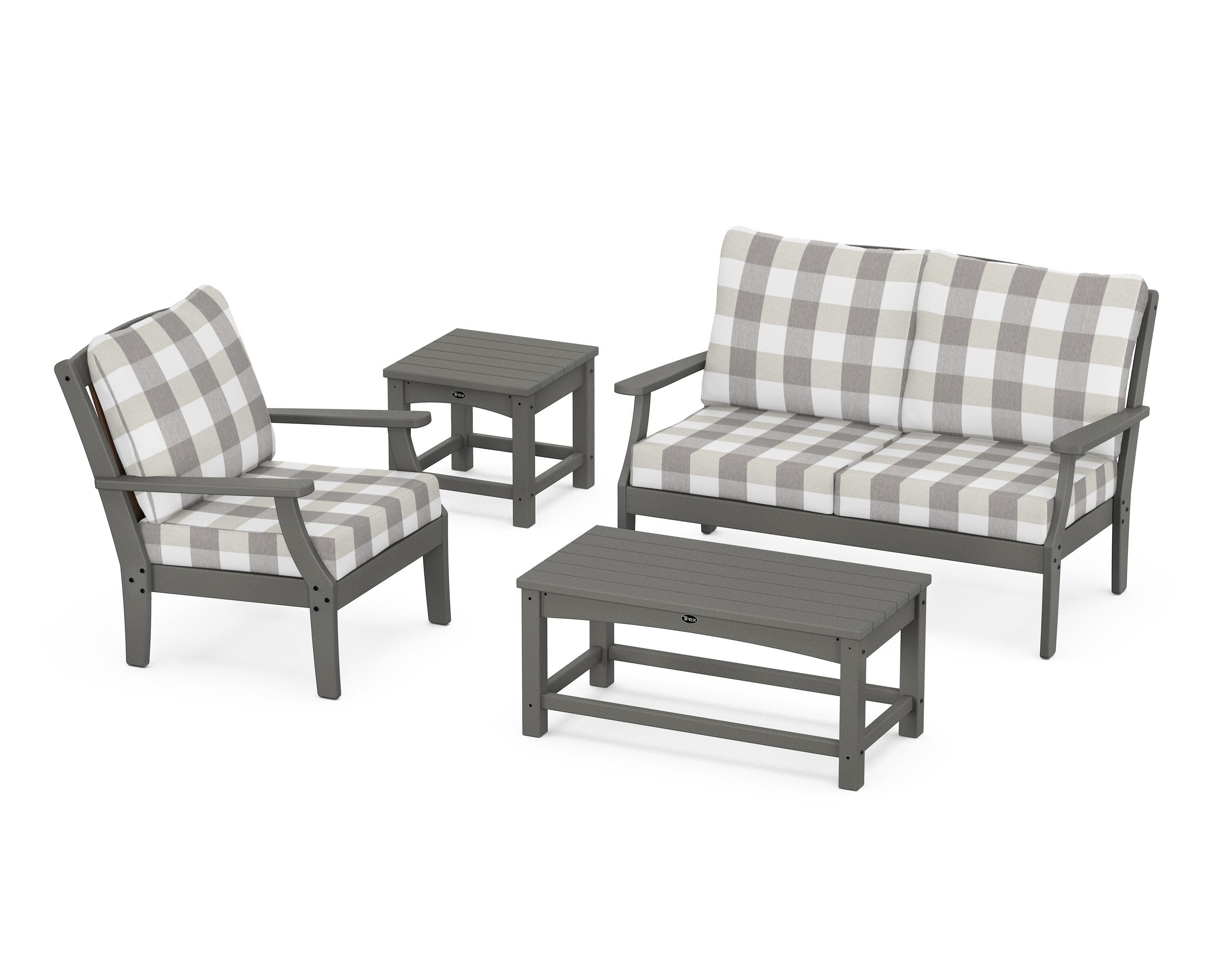 Yacht Club 4-Piece Deep Seating Set in Stepping Stone / Buffalo Plaid Grey Mist