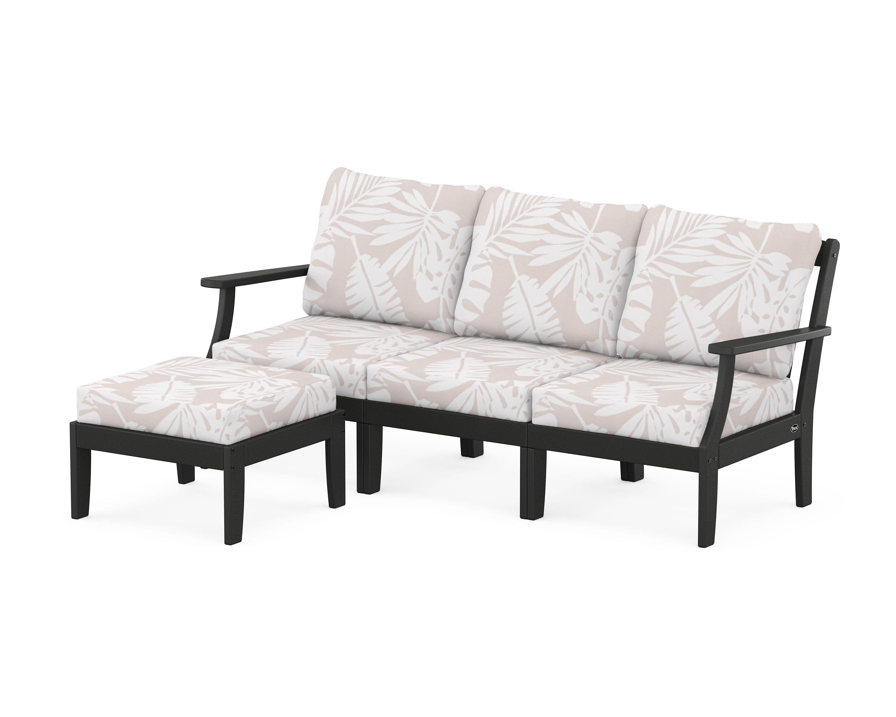 Yacht Club Modular 4-Piece Deep Seating Set with Ottoman in Charcoal Black / Leaf Dune Burlap