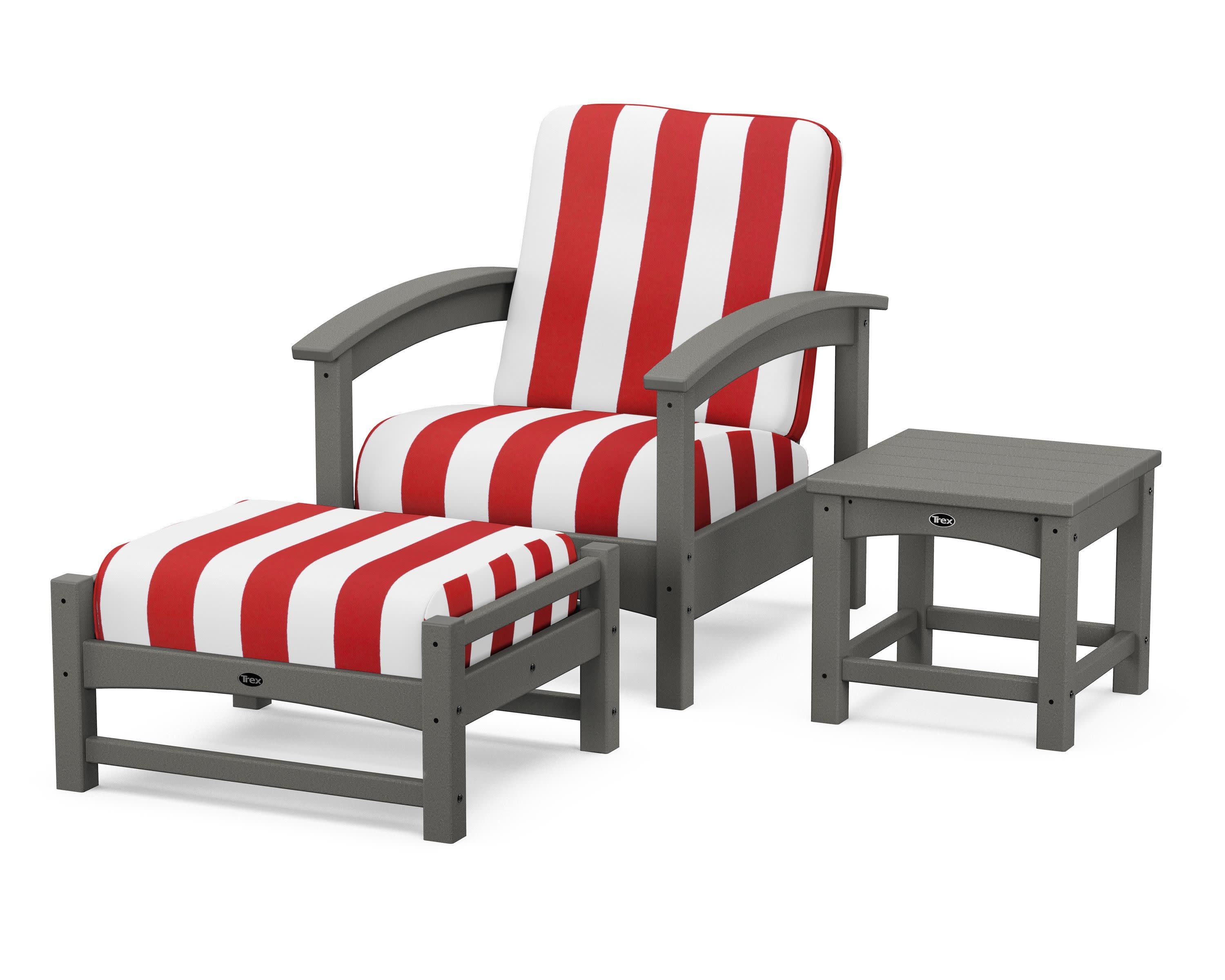 Rockport 3-Piece Deep Seating Set in Stepping Stone / Cabana Stripe Crimson