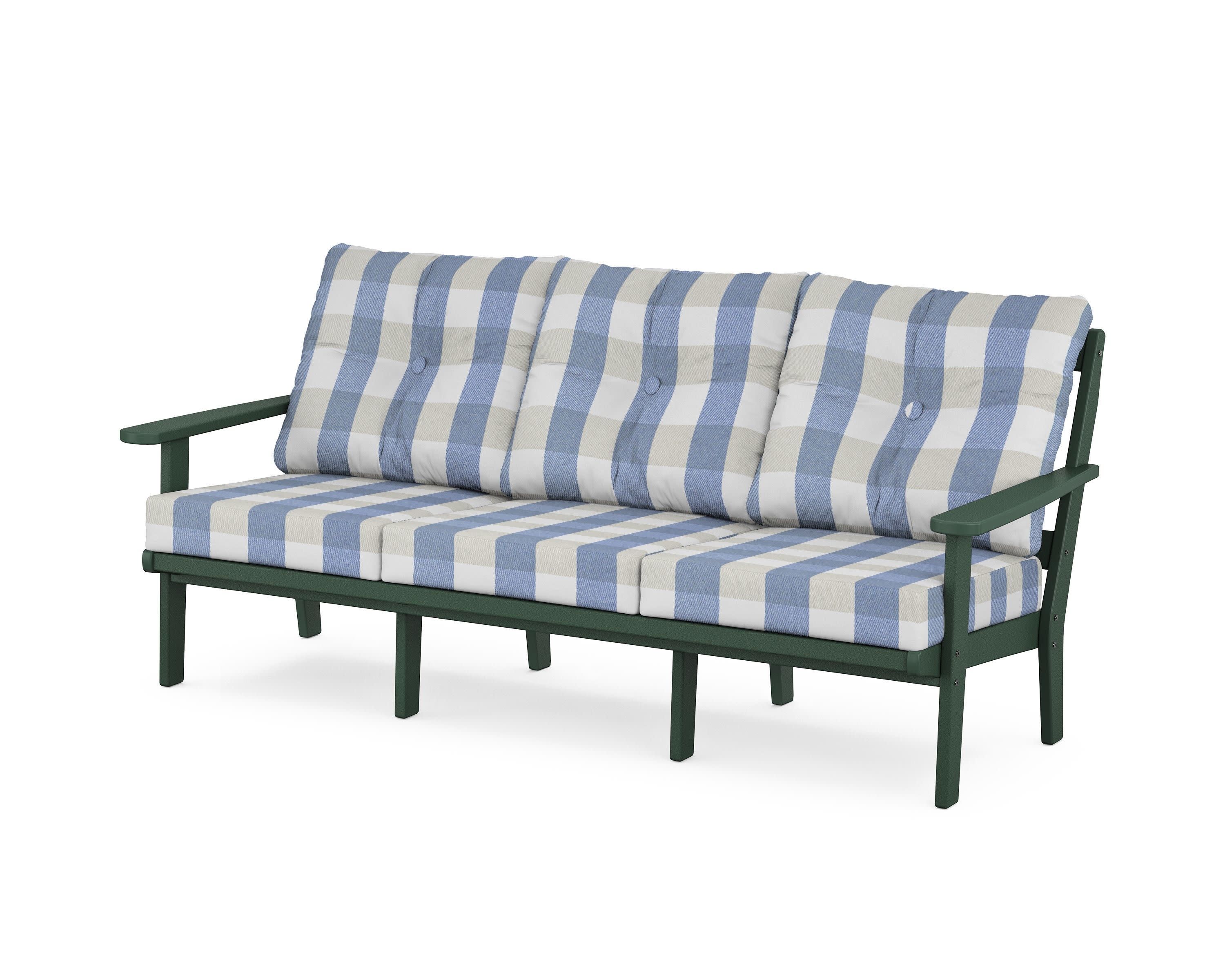 Cape Cod Deep Seating Sofa in Rainforest Canopy / Buffalo Plaid Sky Blue