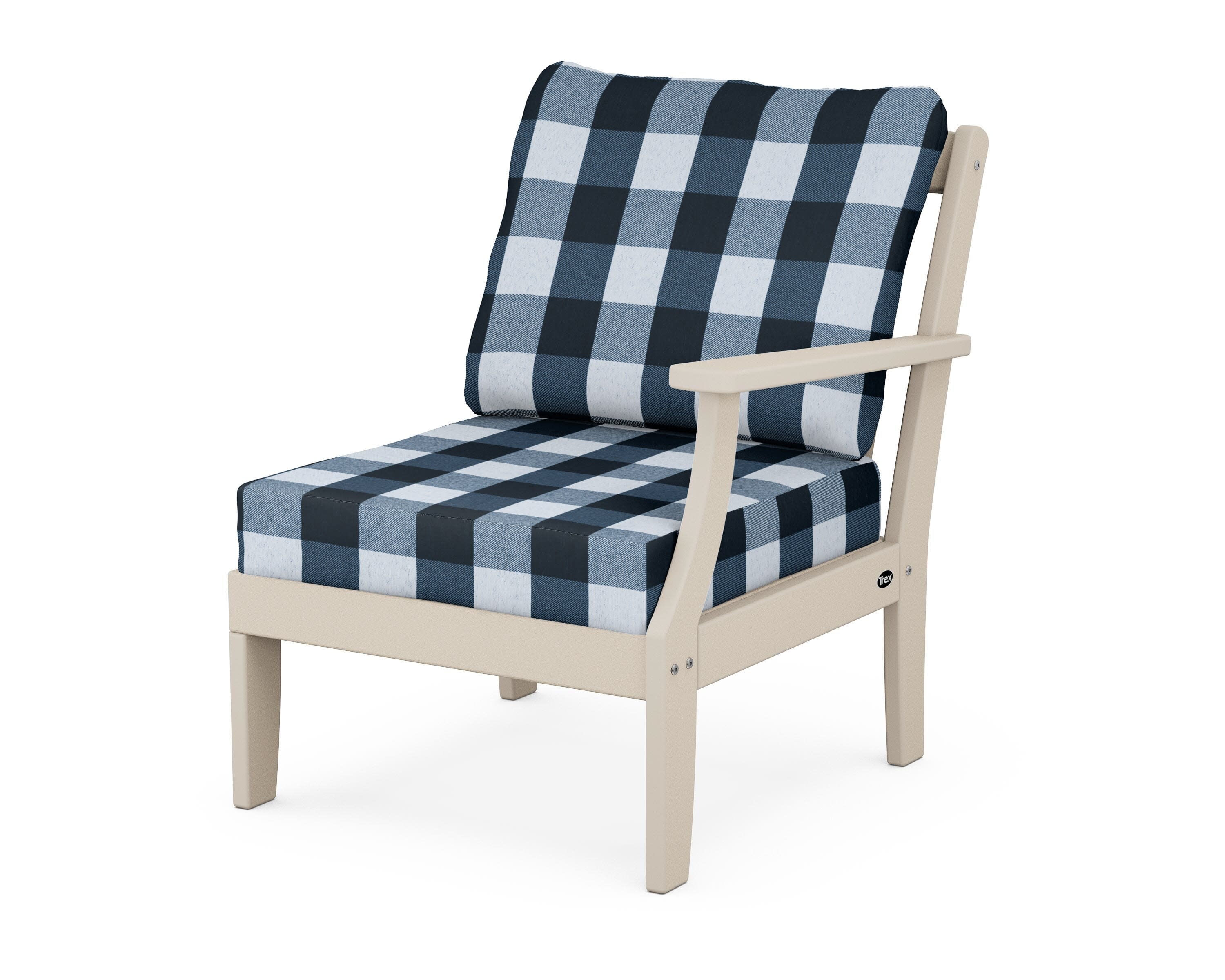 Yacht Club Modular Right Arm Chair in Sand Castle / Buffalo Plaid Marine Indigo