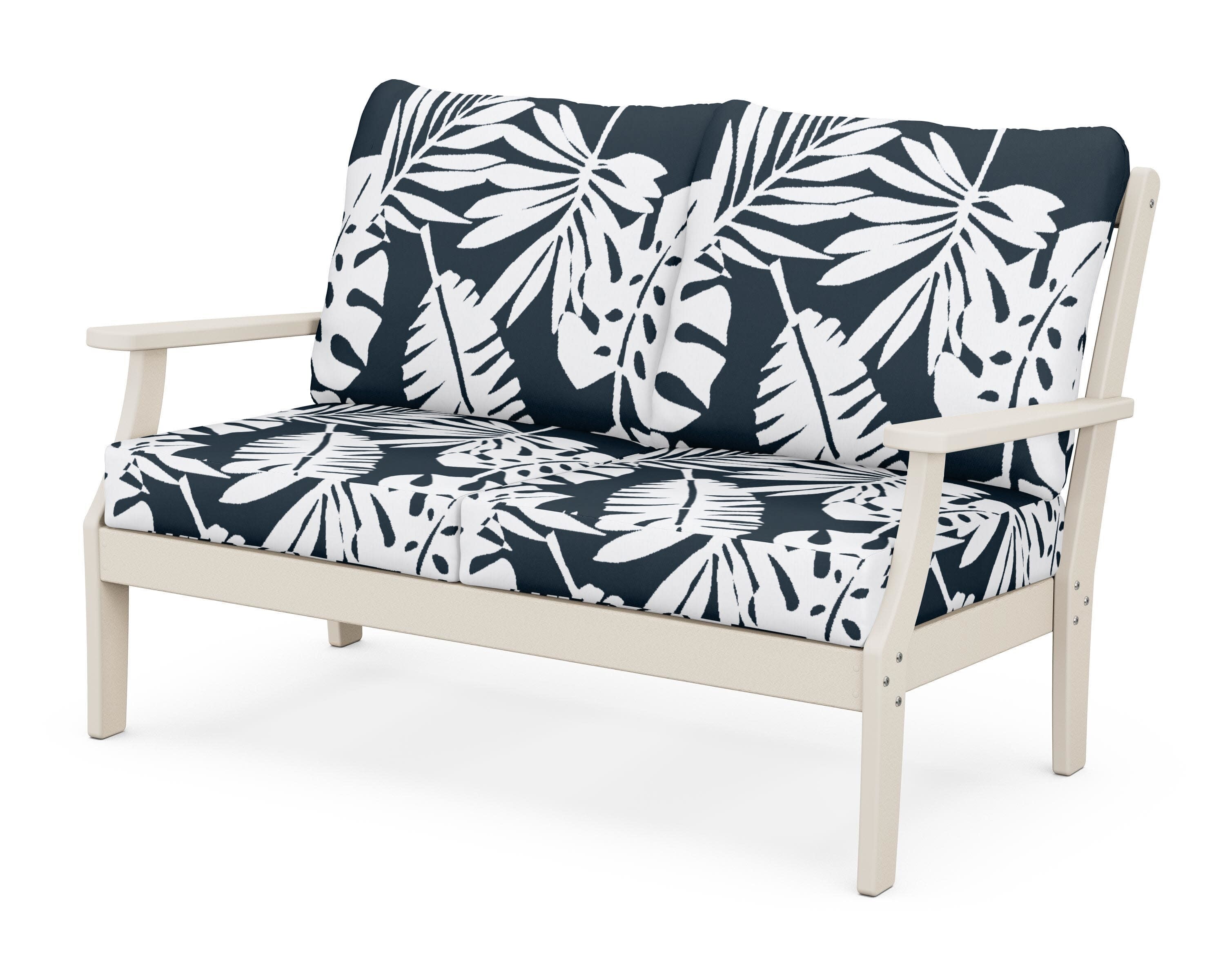 Yacht Club Deep Seating Loveseat in Sand Castle / Leaf Marine Indigo